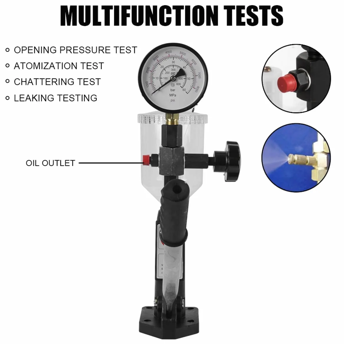 Comprobador de inyectores de combustible diésel 60 MPA 8000 PSI Vehículos tractores Comprobador de boquillas de inyectores diésel Prueba de presión de riel común Medidor de combustible Herramientas