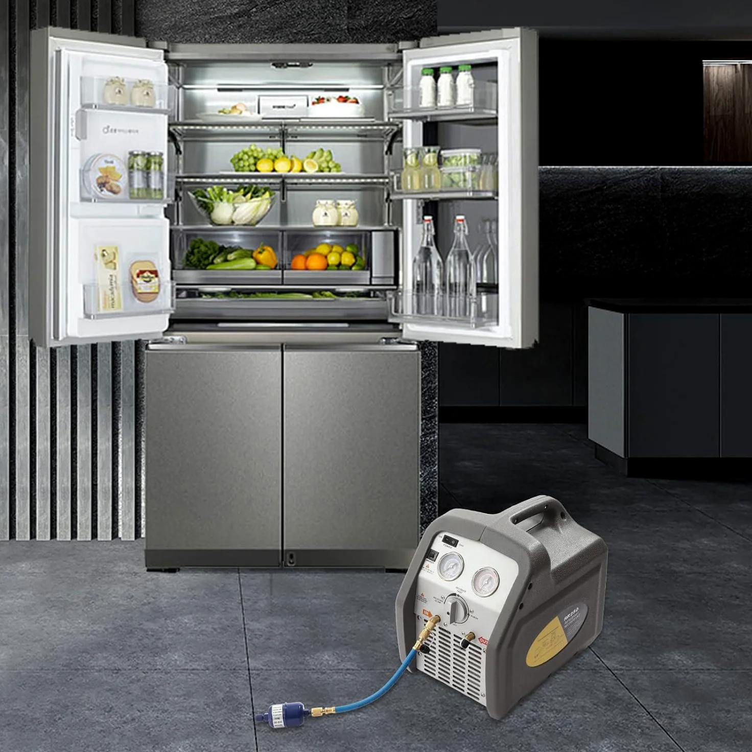 Máquina portátil de recuperación de refrigerante 1hp/3/4 H -P - Máquina de recuperación de CA120V HVAC para refrigerante líquido