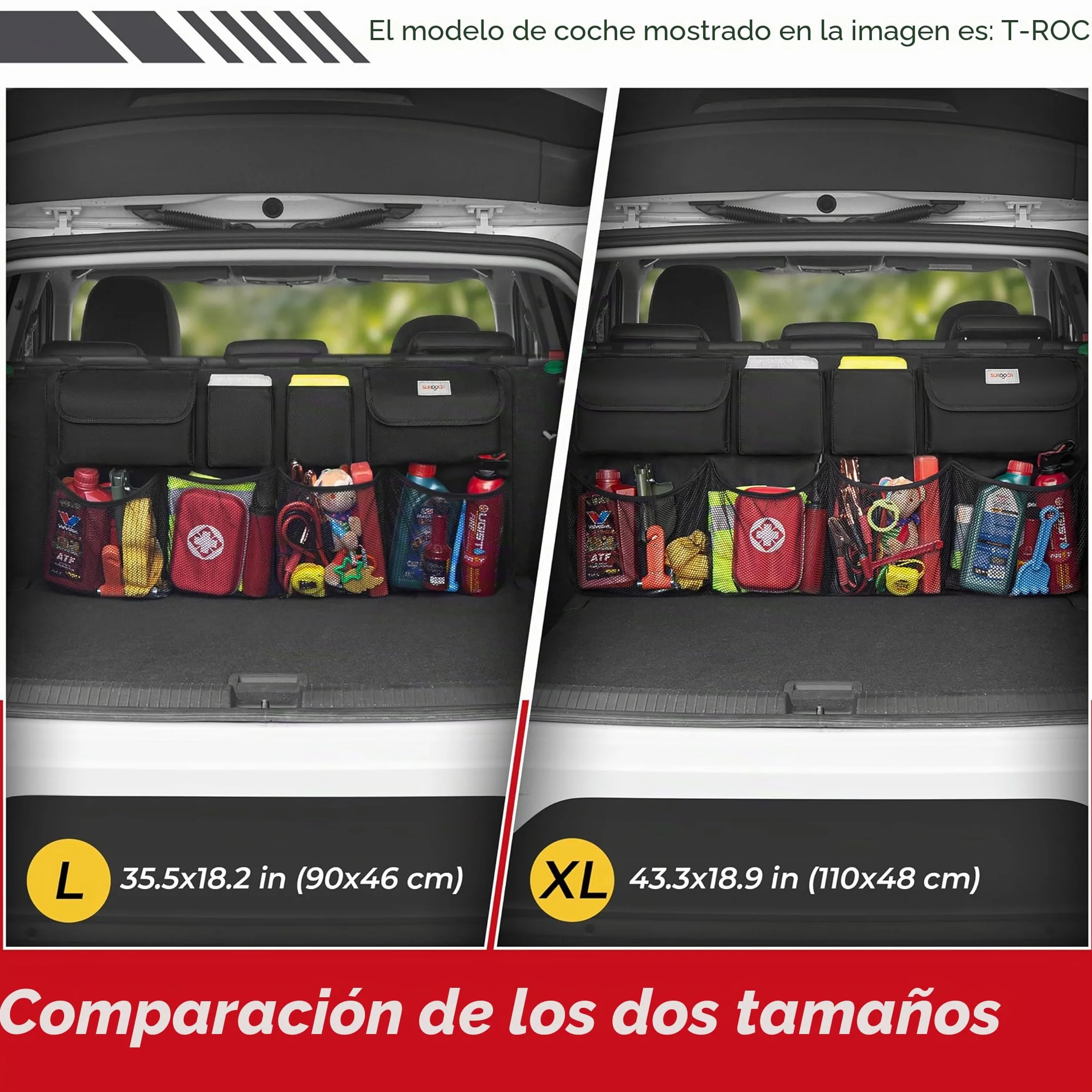 SURDOCA Organizador Coche, 4 Gen 110 * 48 cm Capacidad Extra Grande - XL, Organizador para Colgar en el Asiento Trasero del Coche, Experto en Ahorro de Espacio, Negro