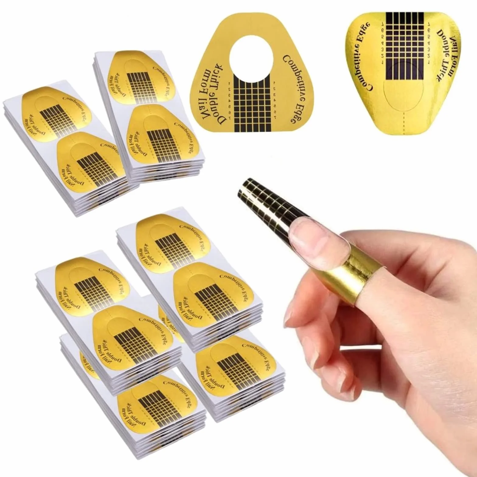 Bandeja de papel de manicura Oro, 200 Piezas, Plantilla para extensión de uñas UV Gel