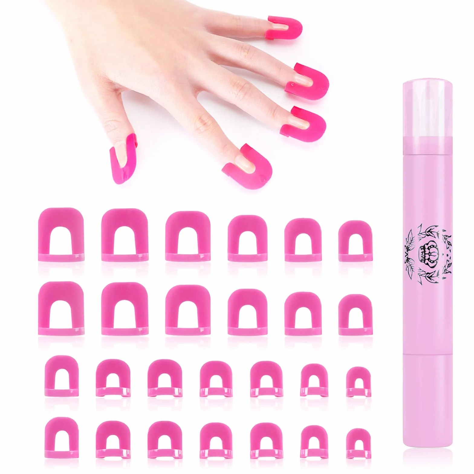 Plantillas para Esmalte de Uñas con Pluma Corrector, Cubierta Protectora Reutilizable 10 Tamaños, Accesorios Nail Art (Rosa)