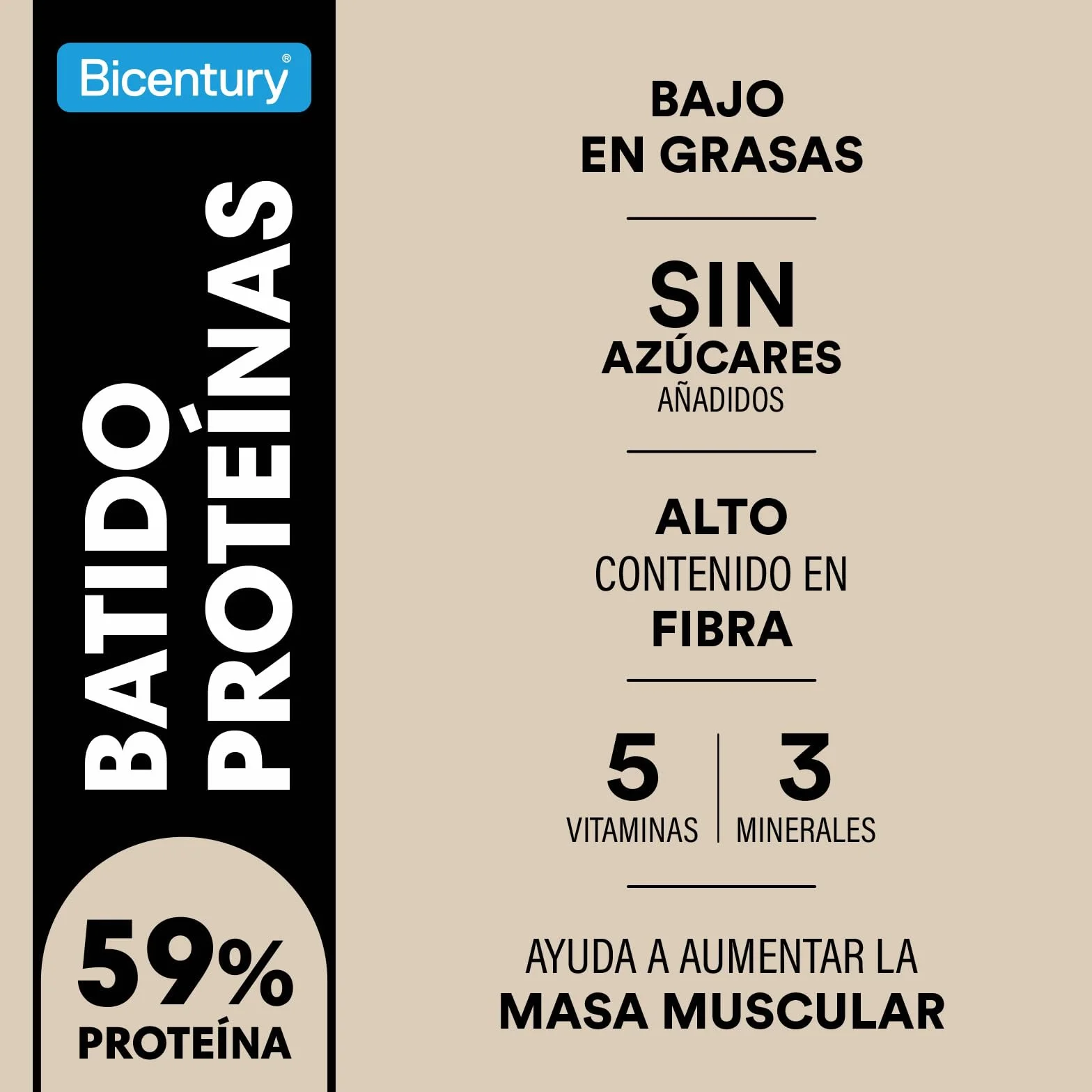Bicentury Proteína en polvo Moka & Avellana, 20g proteína por porción, Sin Azúcares Añadidos, 340g