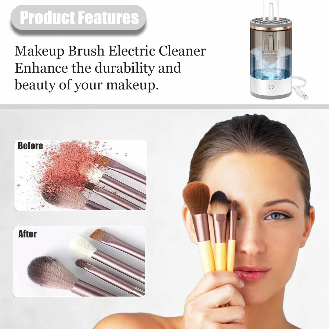 Limpiador de Brochas de Maquillaje Eléctrico 3 en 1 – Limpia y Seca en 30s USB Automático
