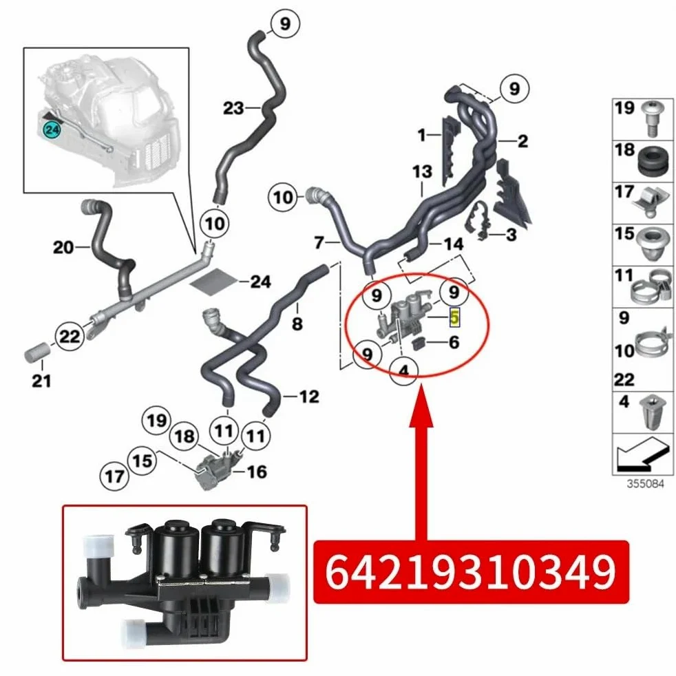 Termostatos del motor Válvula solenoide de control del calentador 64219310349 compatible con BMW Serie 5, 6 y 7 (F07, F10, F11, F02 F04) Termostato refrigerante