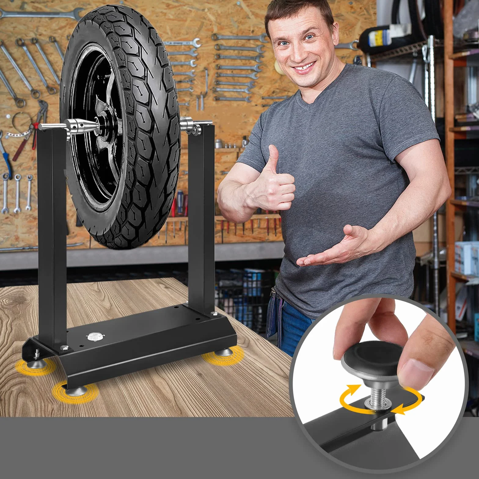 UISEBRT Equilibrio para ruedas de motocicleta, caballete de motocicleta, neumáticos de motocicleta, máquina de equilibrado de llantas, máquina equilibradora de ruedas con conos ajustables y nivel de