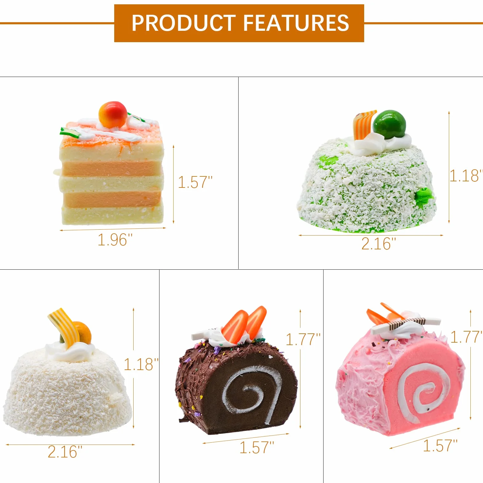 Realista Simulación de Pastel Artificial, 5 Piezas Modelo de Comida