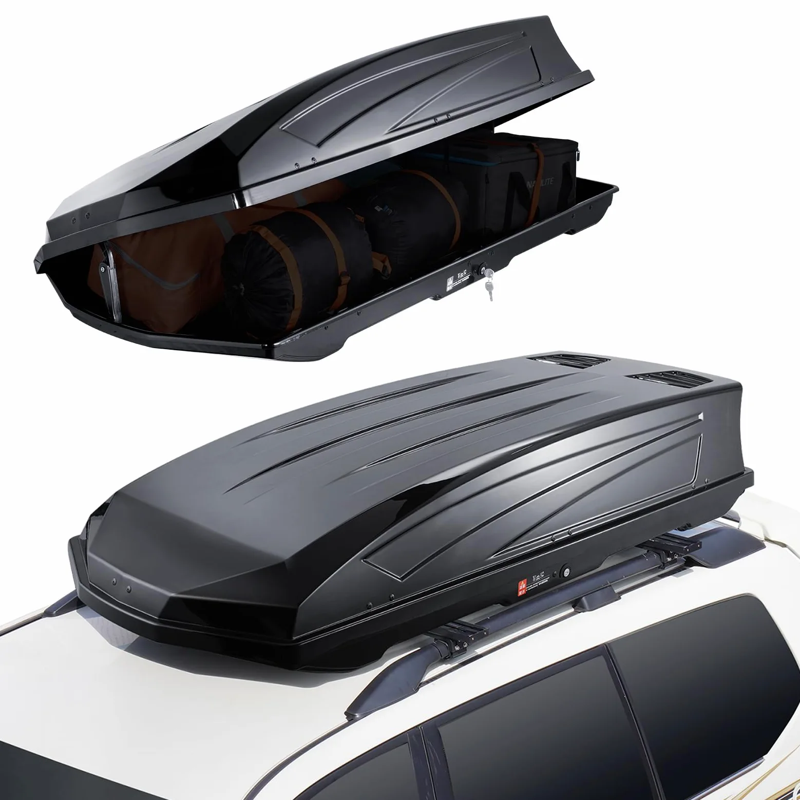 VEVOR Cofre de Techo 562 L Portaequipajes de Techo Rígido de ABS con Apertura de Doble Cara 2 Correas Reforzadas Aerodinámico Maletero Techo Coche para la Mayoría de Travesaños, Coche, SUV, Negro