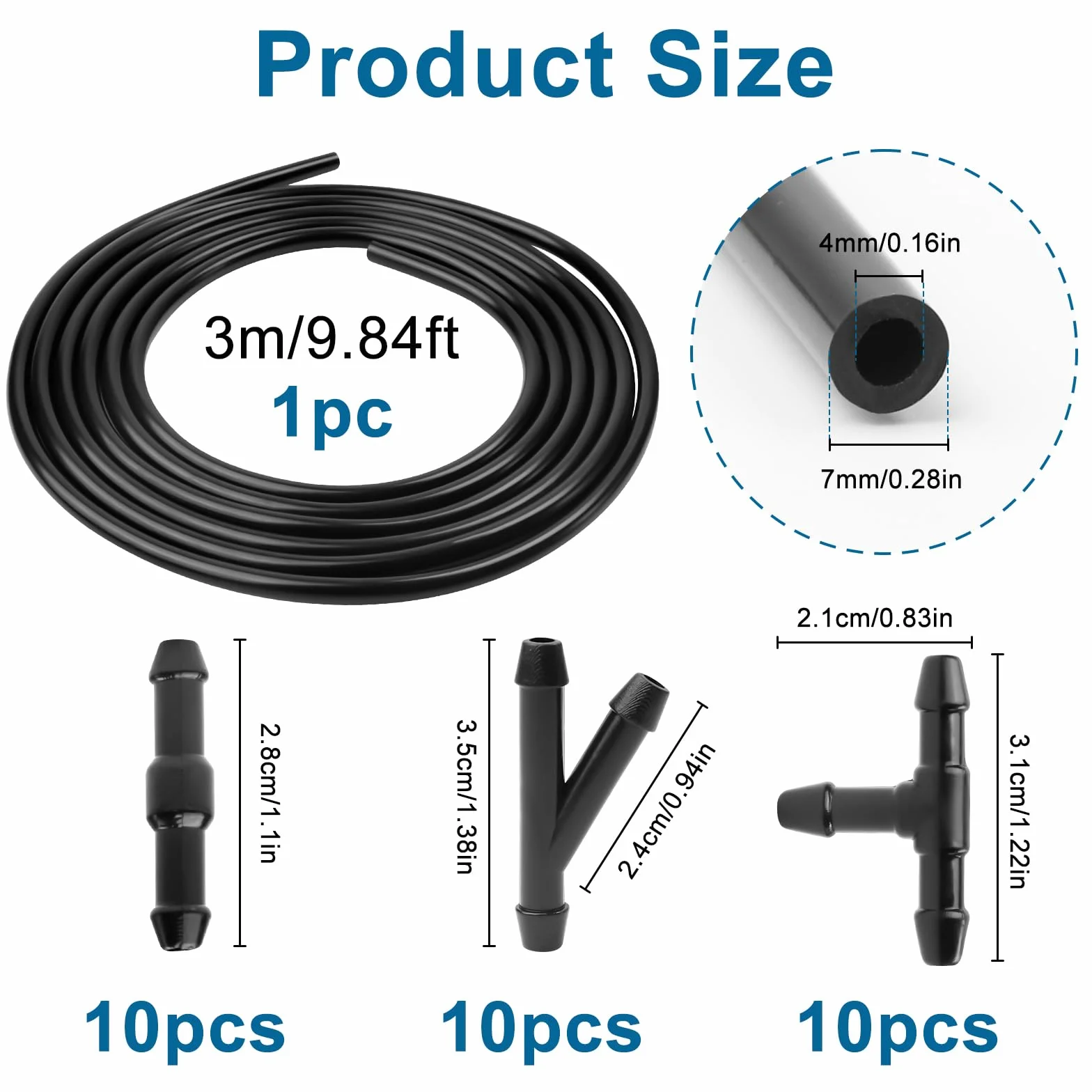 Kit de 3 m Manguera Limpiaparabrisas Coche con 30 Conector de Manguera (Tipo Y, I, T), Manguera Limpiaparabrisas 4mm Universal Kit Reparación Limpiaparabrisas para Sistema Lavaparabrisas Coche