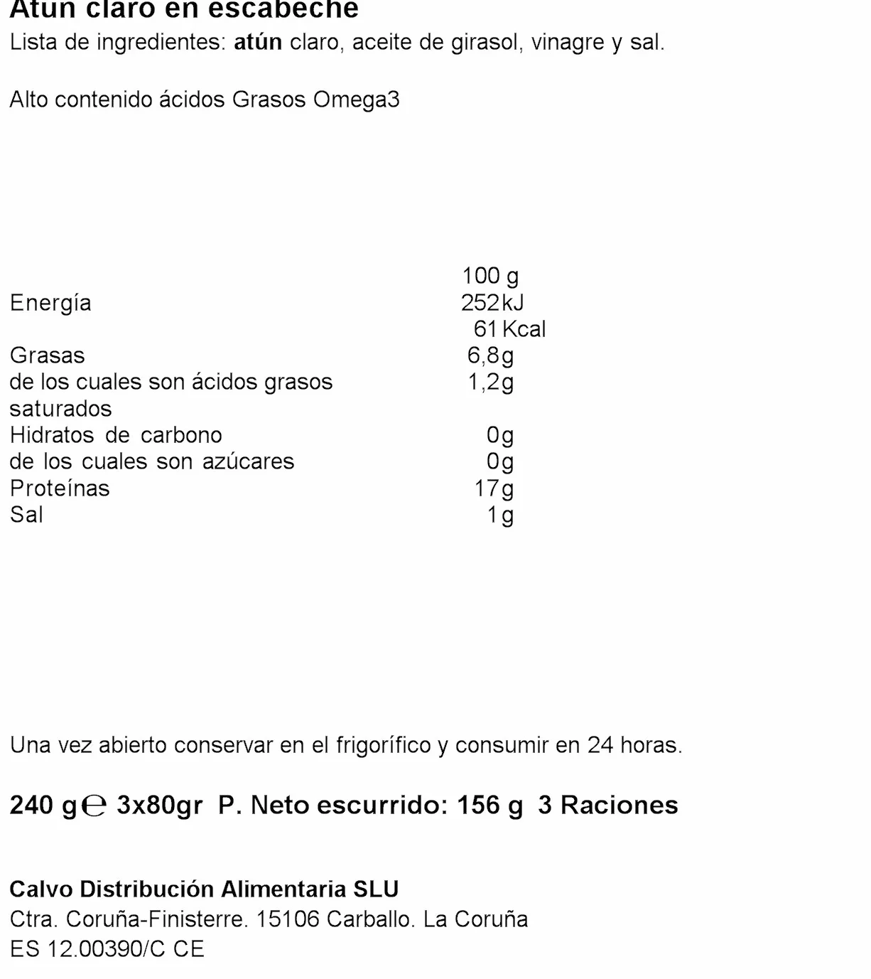 Calvo Atún Claro Escabeche Pack 3 x 80 g