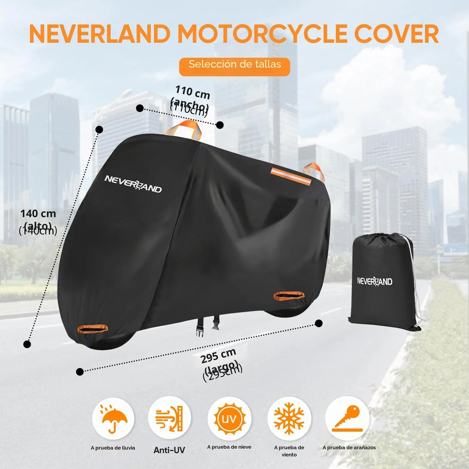 NEVERLAND Funda Moto Impermeable para Motocicleta, Funda para Motos Exterior Impermeable 295 x 110 x 140 cm Tejido Oxford 210D Cubre Moto Exterior Interior, Cubierta para Motocicleta Scooter(XXXL)