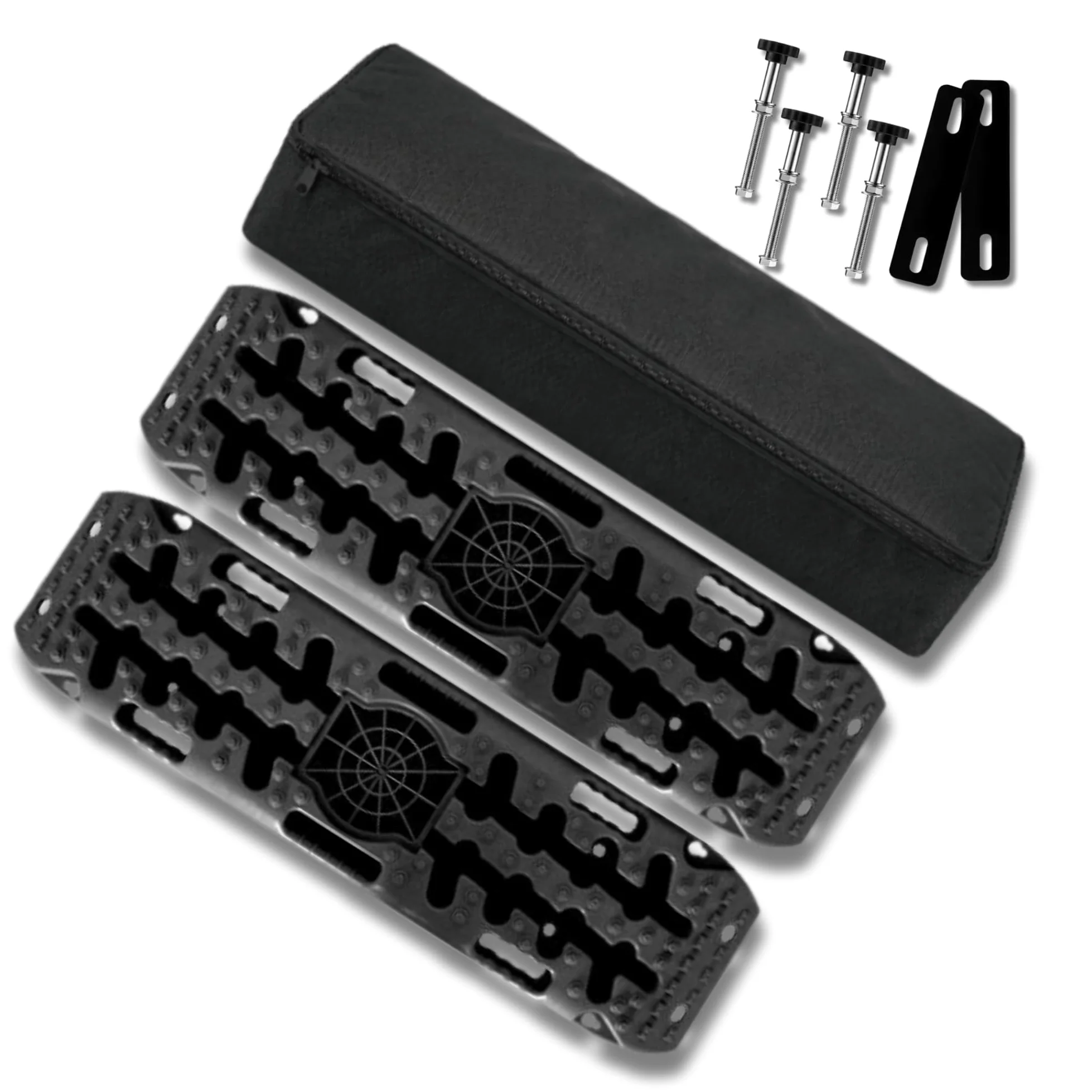 Juego de 2 Planchas de Desatasco 10T Con base para gato jack, Bolsa y soportes para baca incluidos. Offroad 4x4 - Barro, Arena, Nieve o modo pala para despejar camino. 106x31x7cm 10 Toneladas