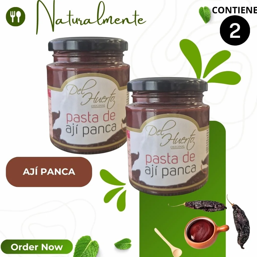 Pasta de Ají Panca Peruano Del Huerto Pack 2 x 212 g Frasco de Cristal Ají Rojo Suave Tradicional