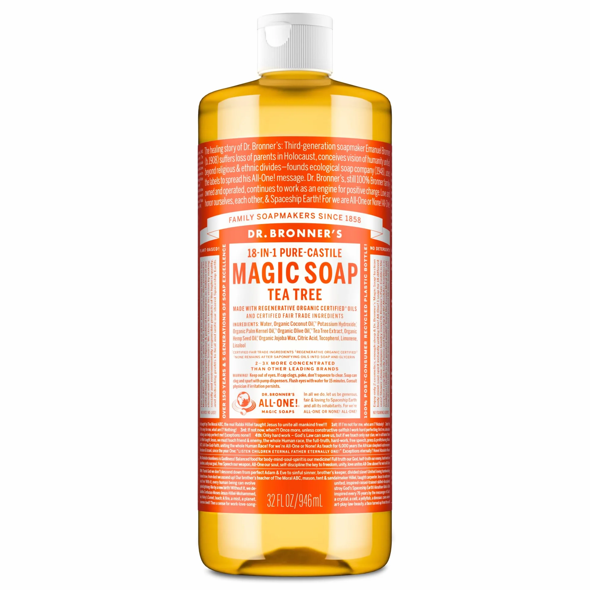 Dr Bronner's Jabón líquido orgánico de árbol de té de castilla 946 ml