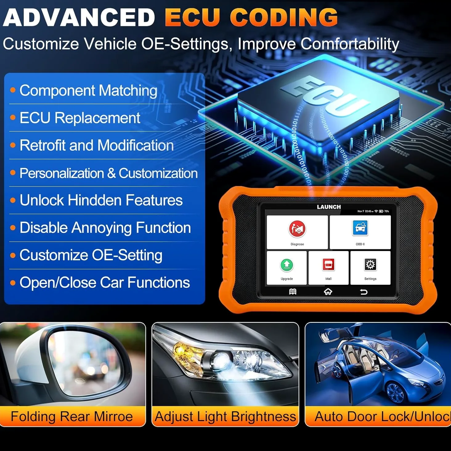 LAUNCH X431 Elite V2.0 OBD2 Diagnóstico de Todo Sistema para Toyota, Función de Todo Reinicio, Bidireccional, Codificación ECU Reset de Aceite Registro de Batería Escáner