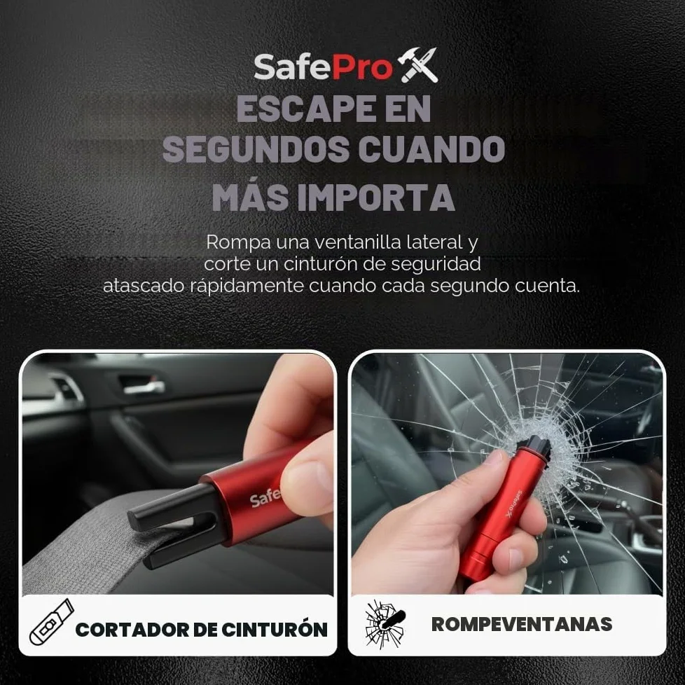 Herramienta de Escape de Emergencia SafePro X, Rompevidrios y Cortador de Cinturón de Seguridad, Herramienta Esencial de Seguridad Automotriz y Rescate de Emergencia. (Paquete de 2) (Paquete de 2)