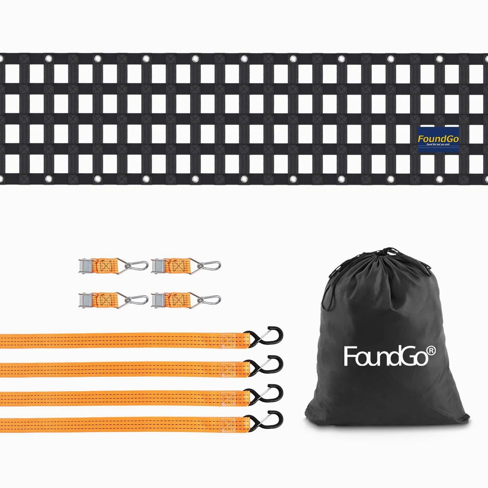 FoundGo Red de equipaje para camioneta, superficie de carga, 50 x 214 cm, ancho de banda de 4,6 cm, resistente, resistente a desgarros, portón trasero, red de carga ajustable, para remolques de