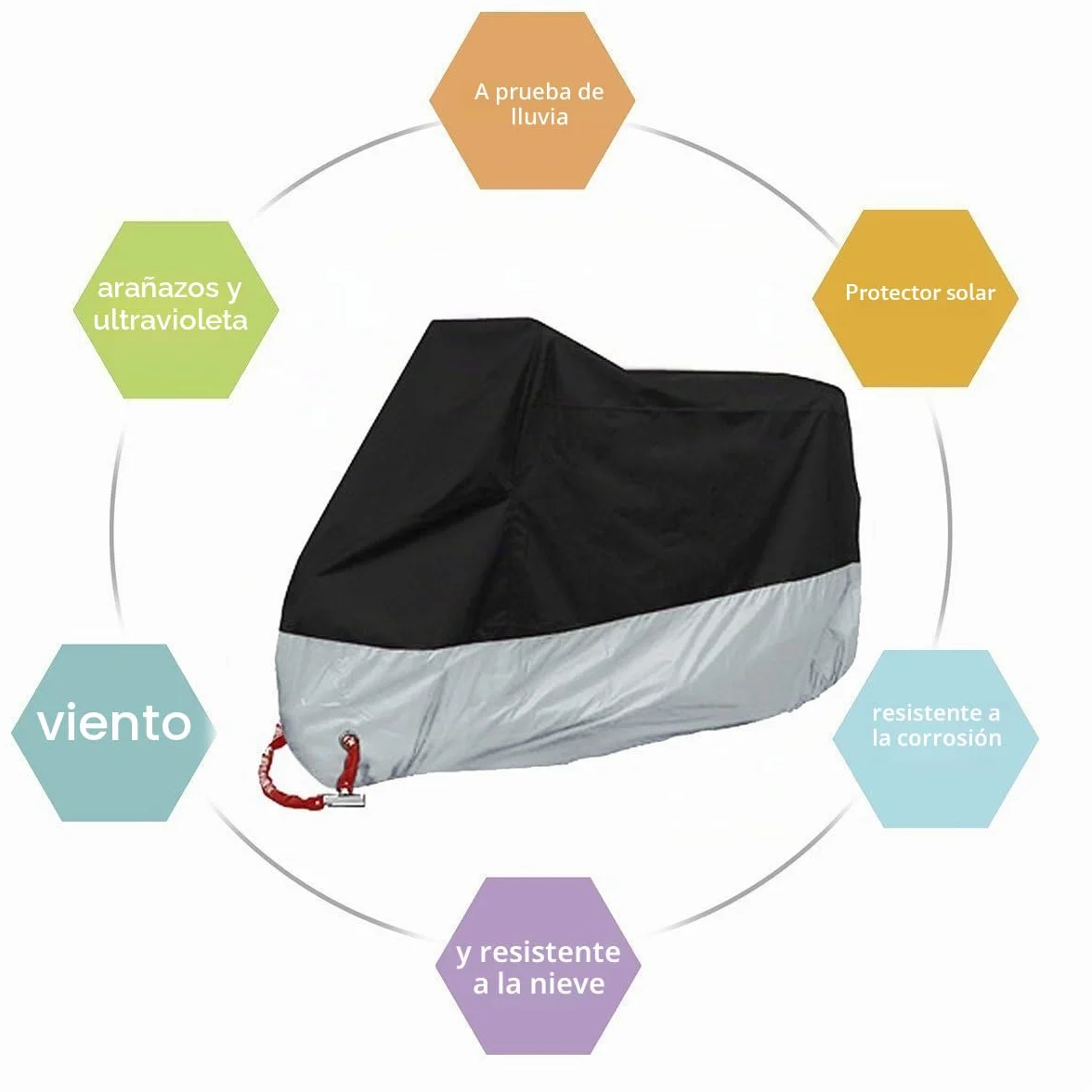 Funda para Moto 190T Cubierta 4XL Impermeable Agujeros de la Cerradura de Motocicleta Plateado y Negro Motorcycle Cover Talla XXXXL