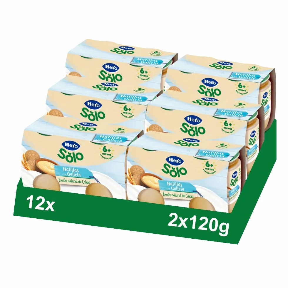 Hero Solo Tarrinas de Natillas con Galleta, Fuente Natural de Calcio, Sin Aceite de Palma, 6 Packs de 2x130gr