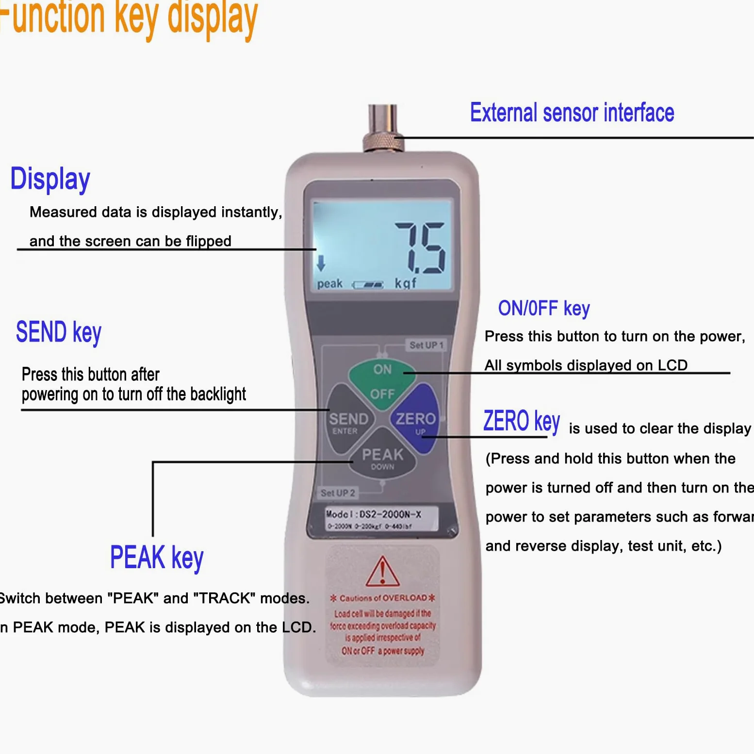Medidor de Fuerza de Freno del vehículo Probador de Fuerza de Control de Fuerza de Pedal Digital, Unidad (N, Kg, LB), Salida de computadora USB, LCD con retroiluminación automática