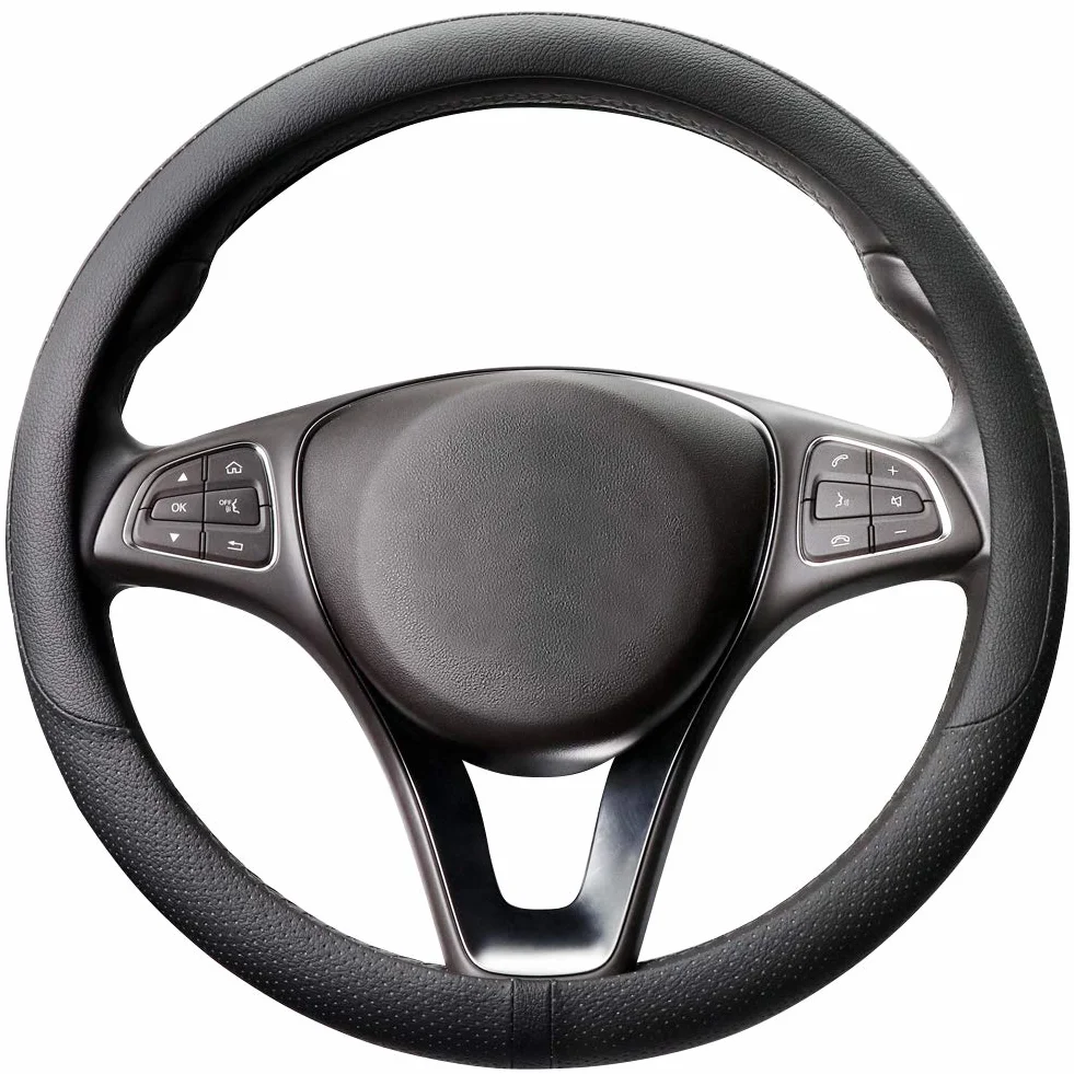 COFIT Funda Volante Coche Universal Protector Volante Transpirable y Antideslizante Cubre Microfibra Cuero M 37-38cm Negro
