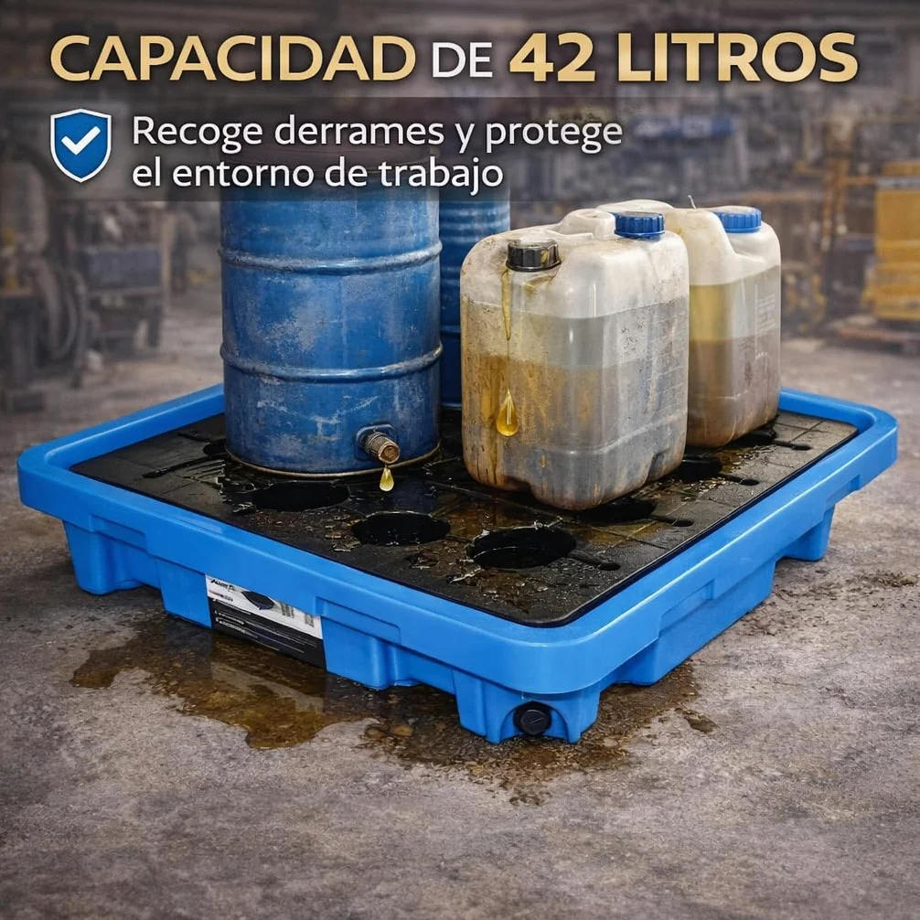 Bandeja Recogegotas 42 litros con Rejilla – Cubeta Antiderrames Polietileno Resistente Químicos UV 300 kg Carga