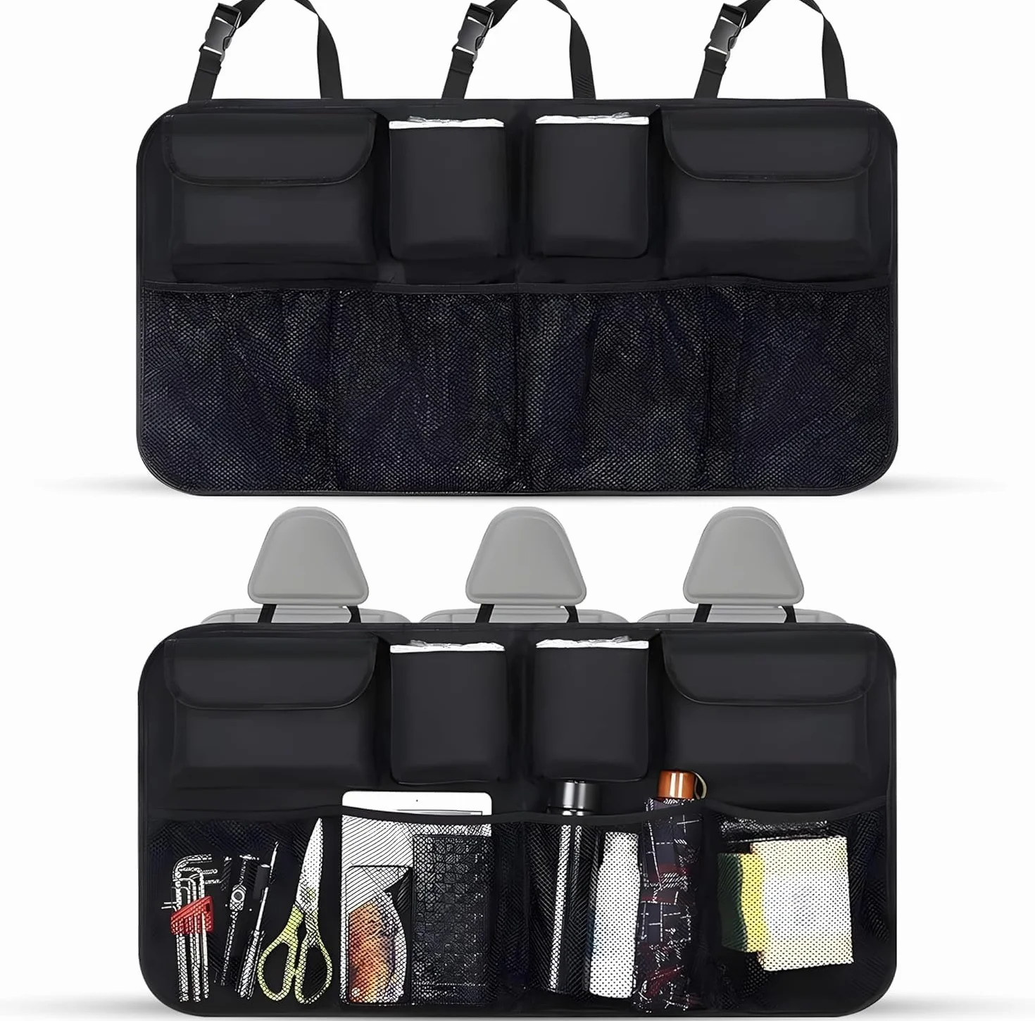 Astur Organizador Maletero Coche Plegable e Impermeable – Gran Capacidad con 8 Bolsillos – Organizador Coche Maletero Antideslizante y Ajustable (Organizador Maletero Negro)