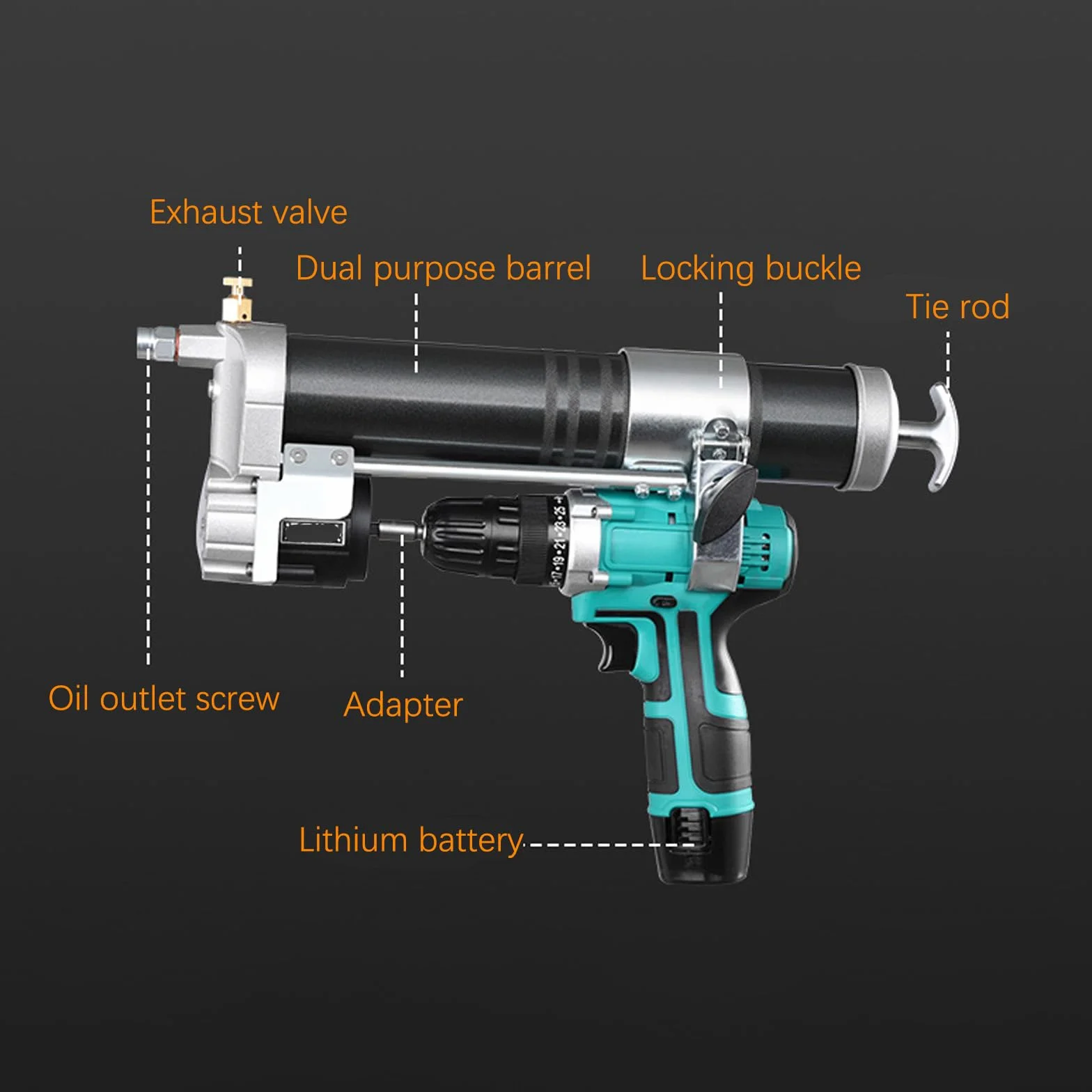 Pistola de engrase eléctrica, conexión de Boquilla de Grasa, engrasadora eléctrica inalámbrica de Alta presión, Compatible con Todo Tipo de taladros manuales.