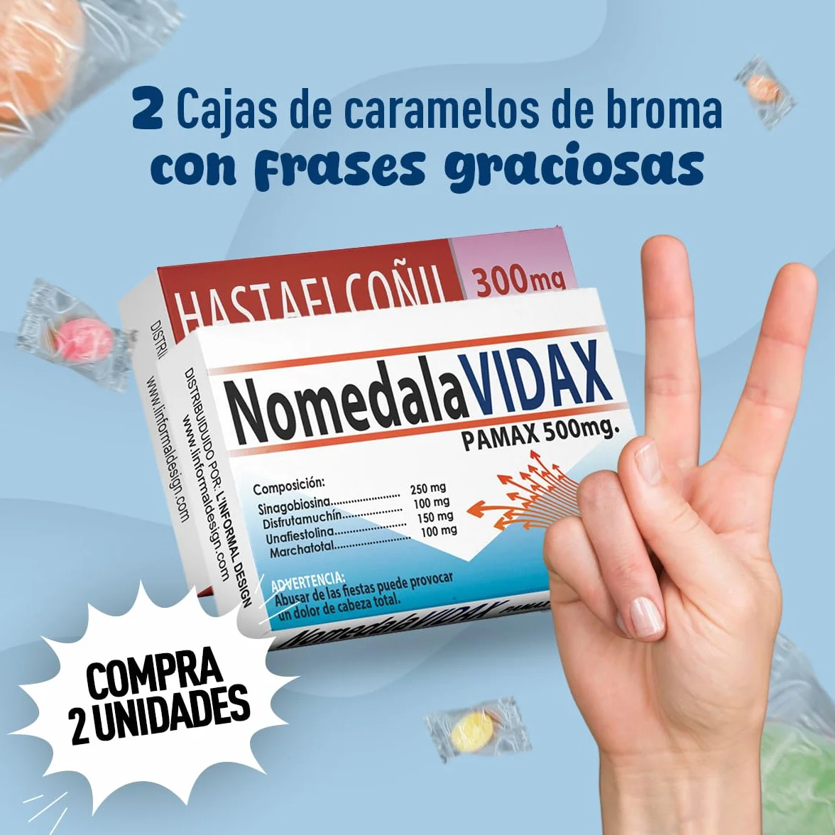 PHARMACOÑA HASTAELCOÑIL NOMEDALAVIDAX Pack 2 Cajas Caramelos de Broma Divertidos Regalos Graciosos para Adultos