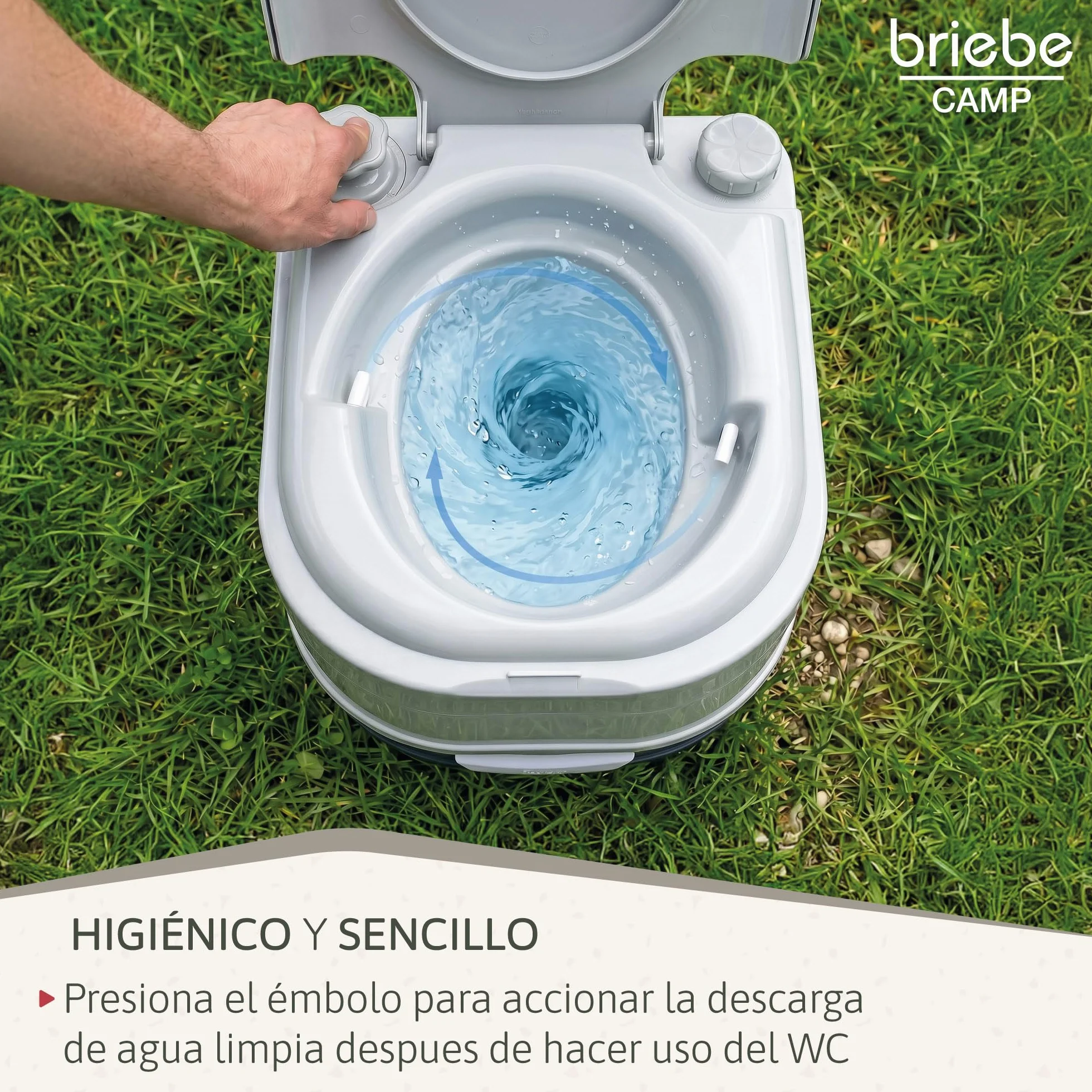 briebe Camp WC Inodoro Portátil Químico con Ruedas Adultos Potty 24L Camping, Camper, Auto Caravana, Water con Cisterna Descarga Agua 20L, Válvula Drenaje sin Fugas, Fácil Limpiar y Vaciar WC1196G