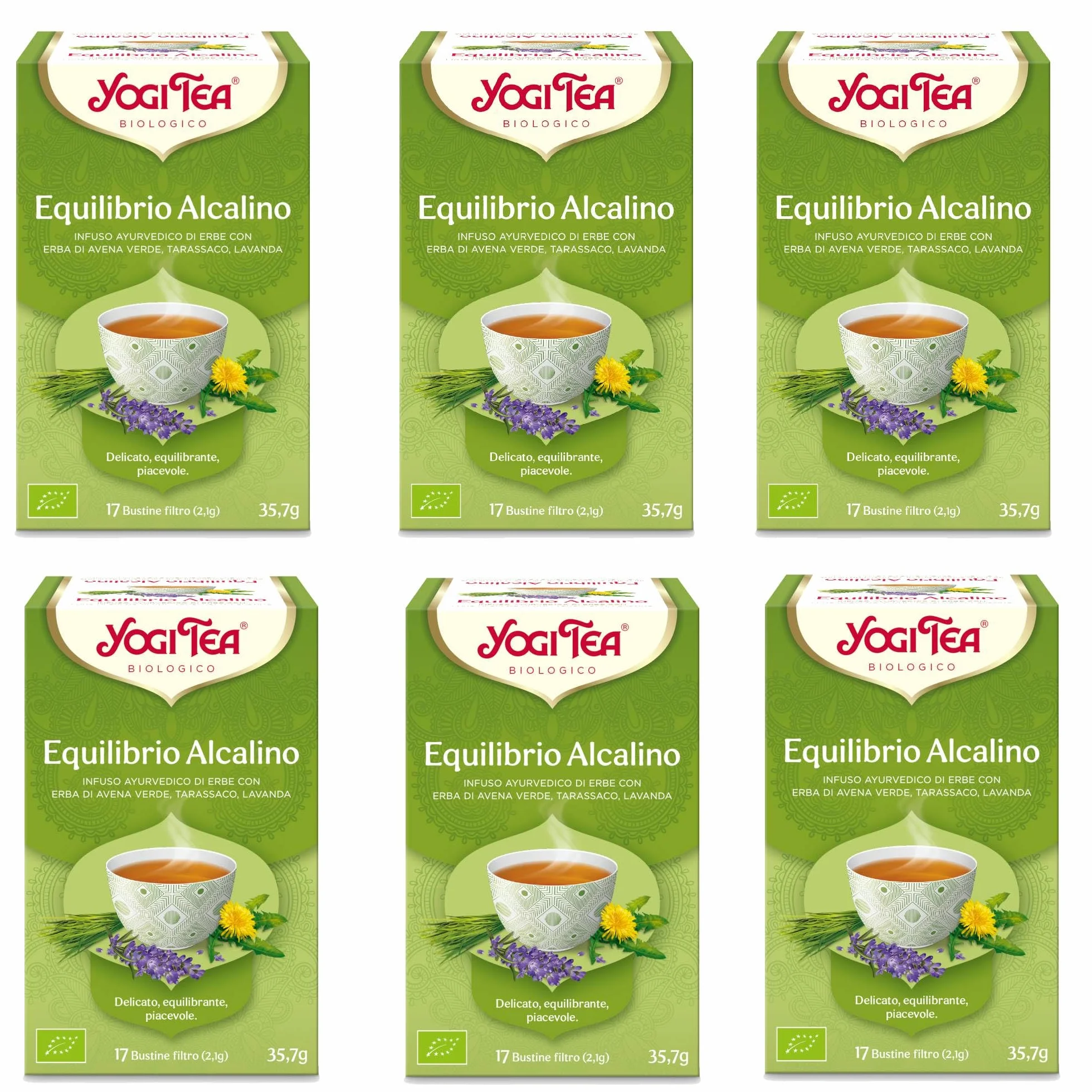 Yogi Tea Equilibrio Alcalino Bio Infusión Ayurvédica Avena Verde Diente de León Lavanda Pack 6x17 bolsitas