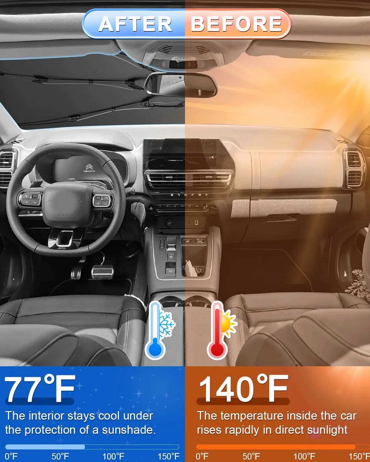 SHAOHAO Conpatible con Citroen C5 Aircross 2018-2025 Parasol Coche Delantero Protector Solar Parasol Paraguas Coche Resiste a los Rayos UV Plegable Citroen C5 Aircross Accesorios