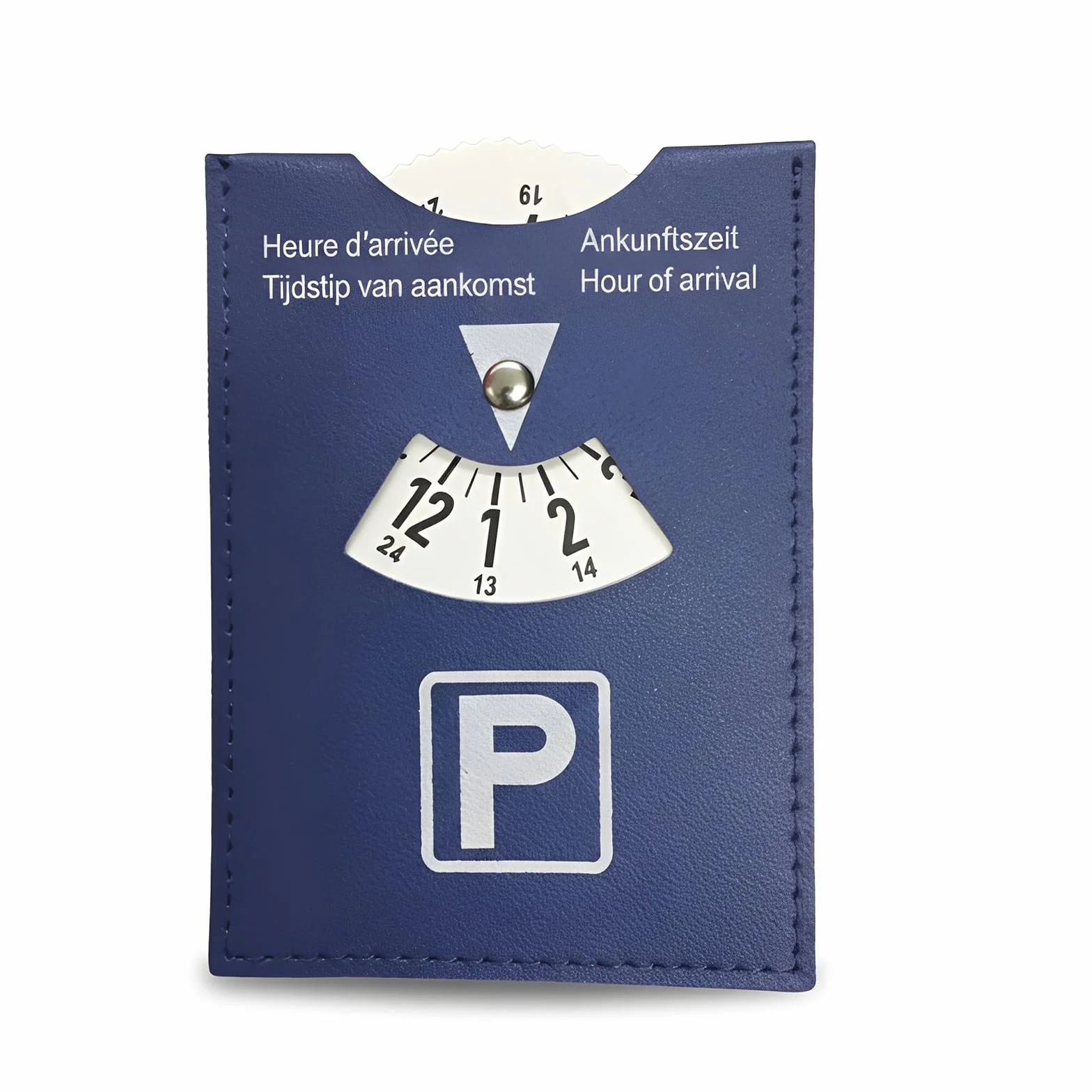 BAUCH Disco de Estacionamiento en Cuero Sintético Azul, 11x15cm Disco Horario Multilingüe, Para Coche & Autocaravana