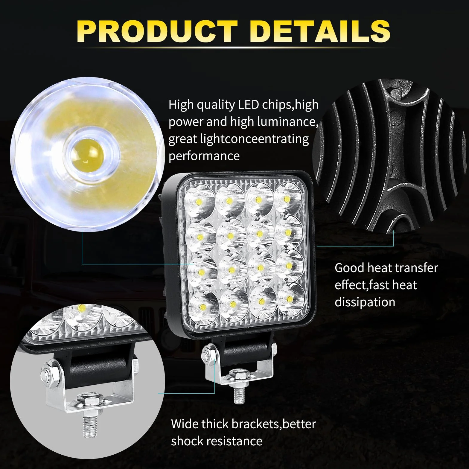 RIGIDON 48W 3.3" Mini Spot Lámpara LED Faro de Trabajo Rectangular 12V 24V para Off Road Camión 4x4 ATV