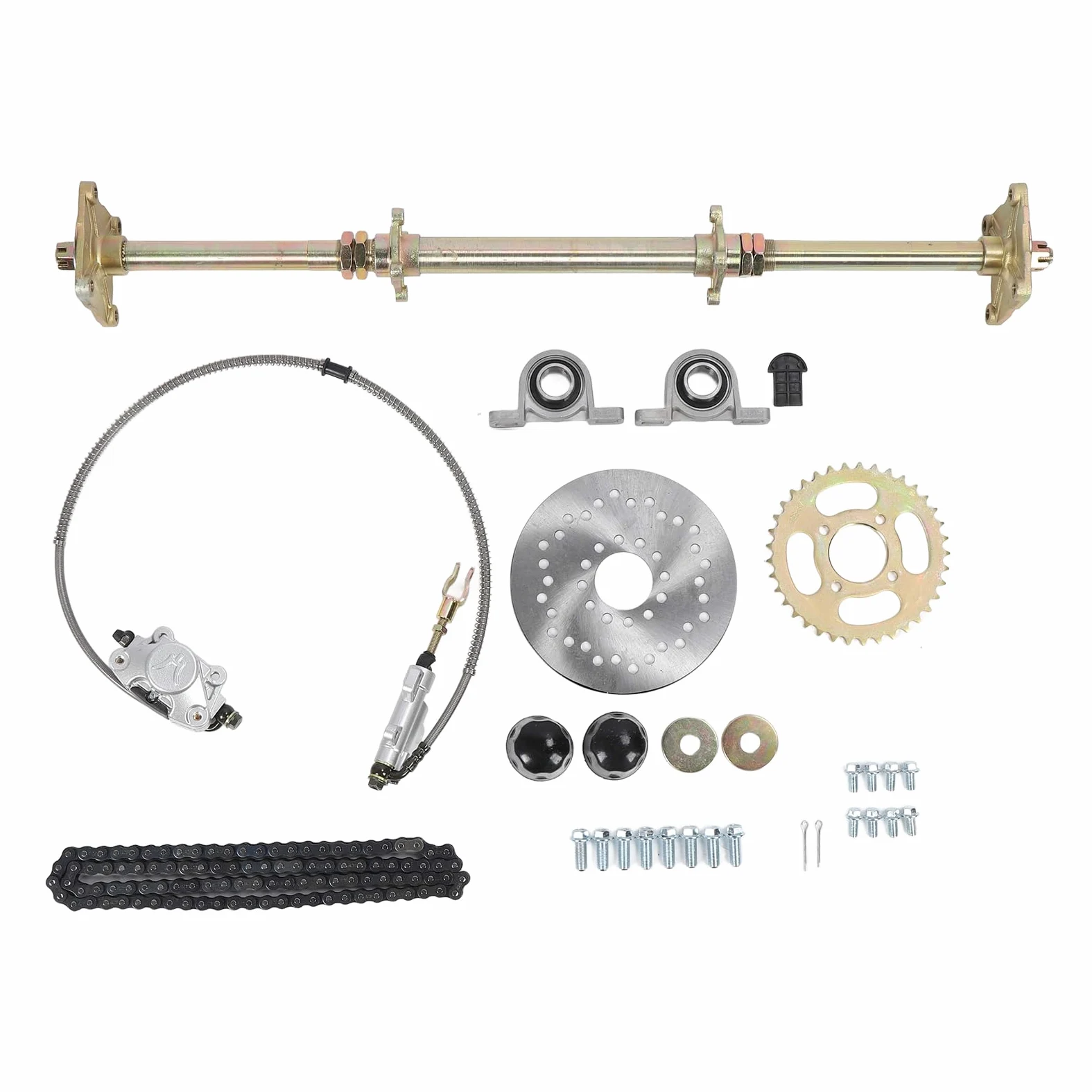 Kit de Montaje de Eje Vivo Trasero Go Kart, Acero Al Carbono para Triciclo de Deriva con Longitud de Eje de 32 Pulgadas, Piñón 428 37T y Disco de Freno de 7,5 Pulgadas
