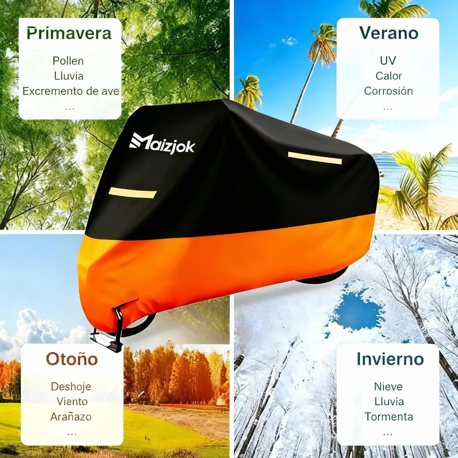 Funda Moto Impermeable 210D Poliéster Cubierta Exterior Protector Lluvia UV XL 245x105x125 cm