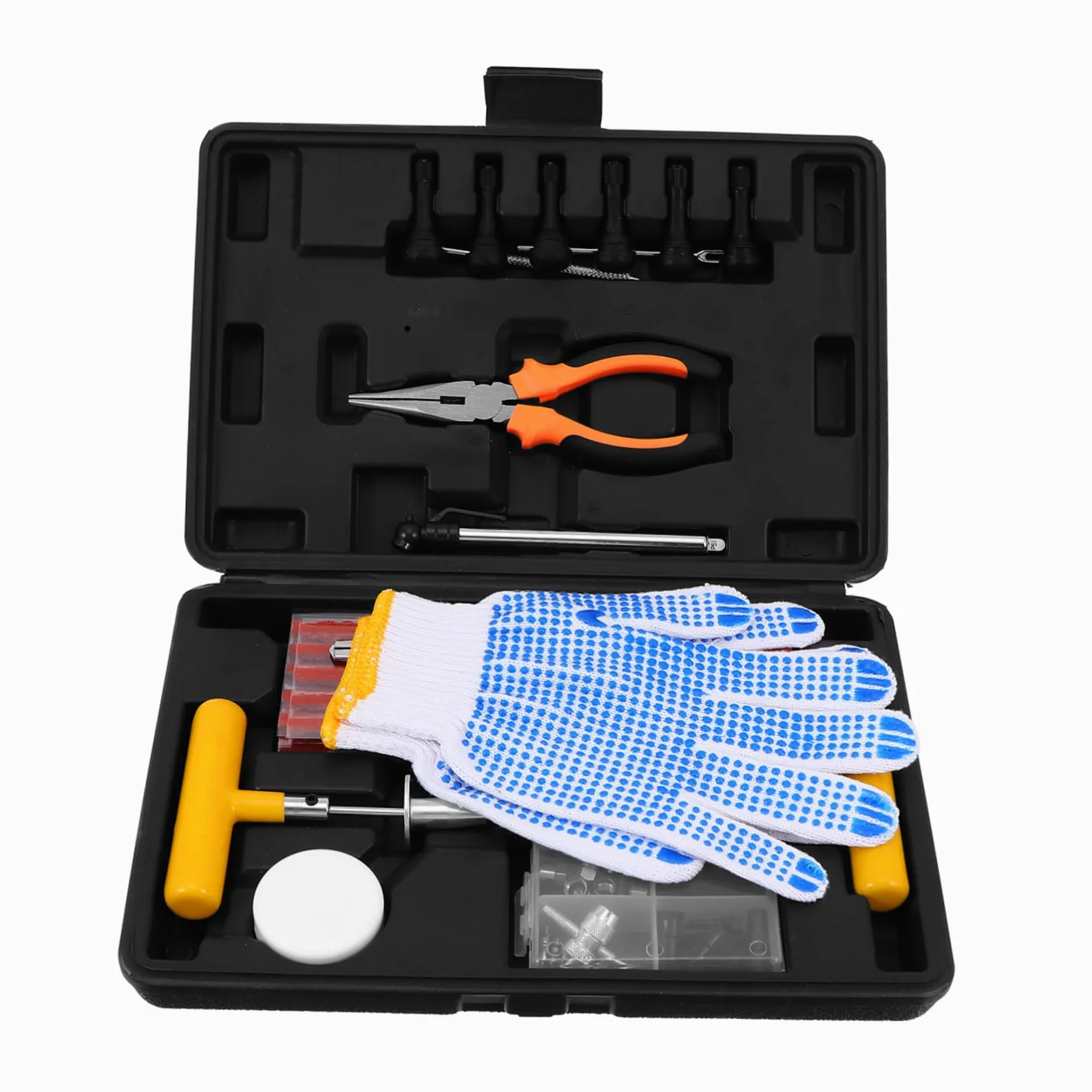 Kit de Reparación de Neumáticos Portátil de Emergencia 100 Piezas | Acero, Goma, Aleación de Aluminio y Plástico, Ligero y Portátil, para Reparación de Coche Momento