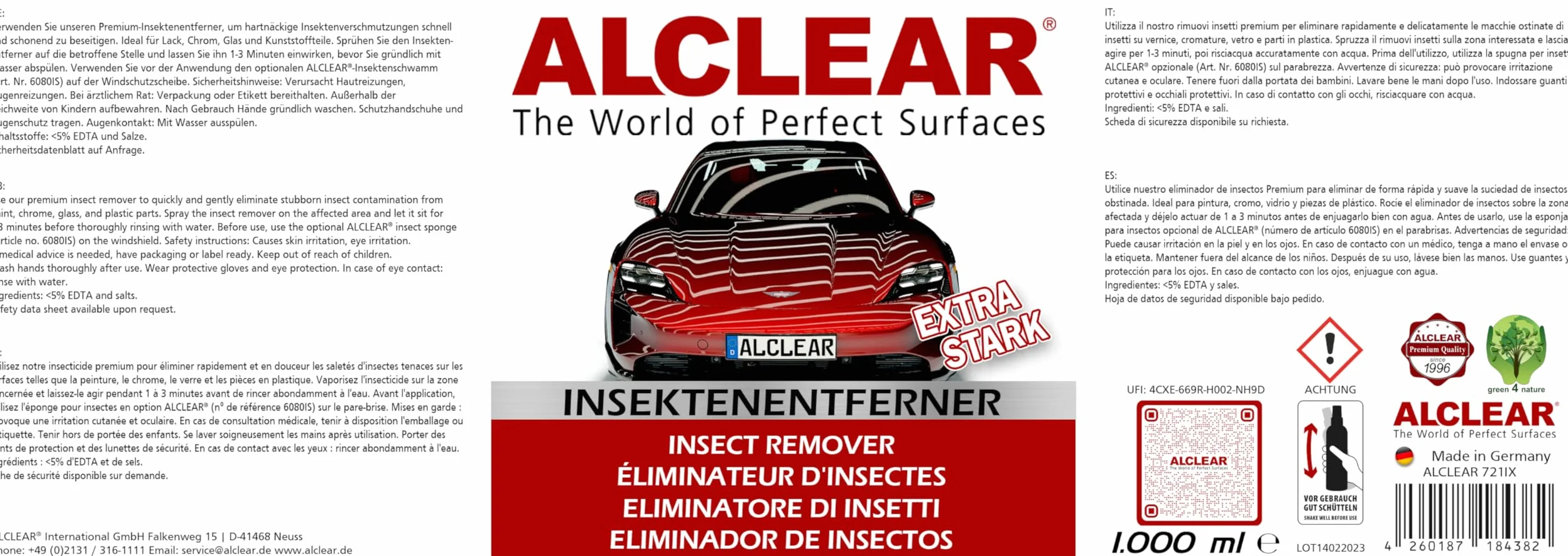 ALCLEAR 721IX Quitainsectos extra para vehículos, 1000 ml