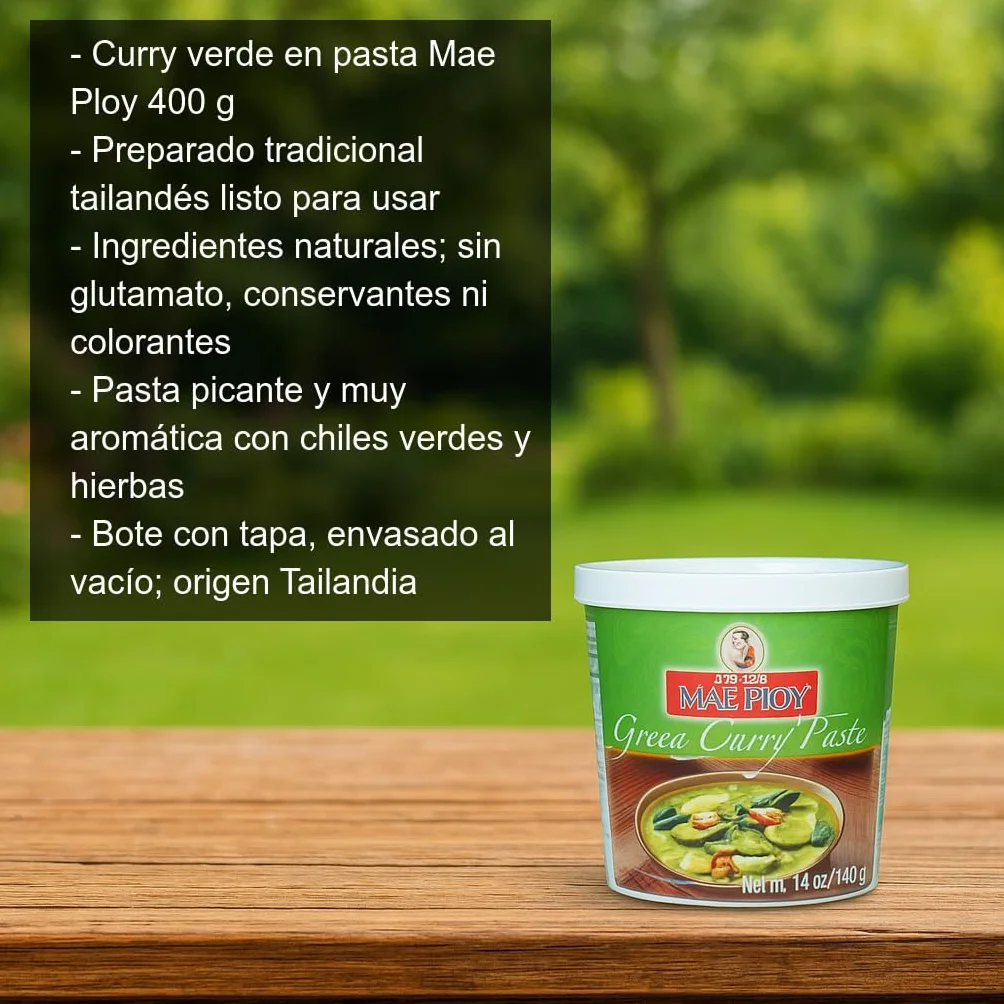 Pasta de Curry Verde Tailandés 400 g, mezcla aromática picante para recetas thai