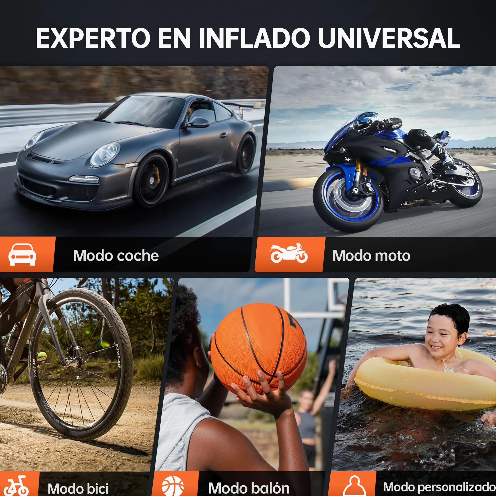 Inflador de Neumáticos 150 PSI – Compresor de Aire Portátil e Inalámbrico con Pantalla Digital, Luz LED, Apagado Automático y Batería Recargable 10000 mAh para Coche, Moto y Bicicleta