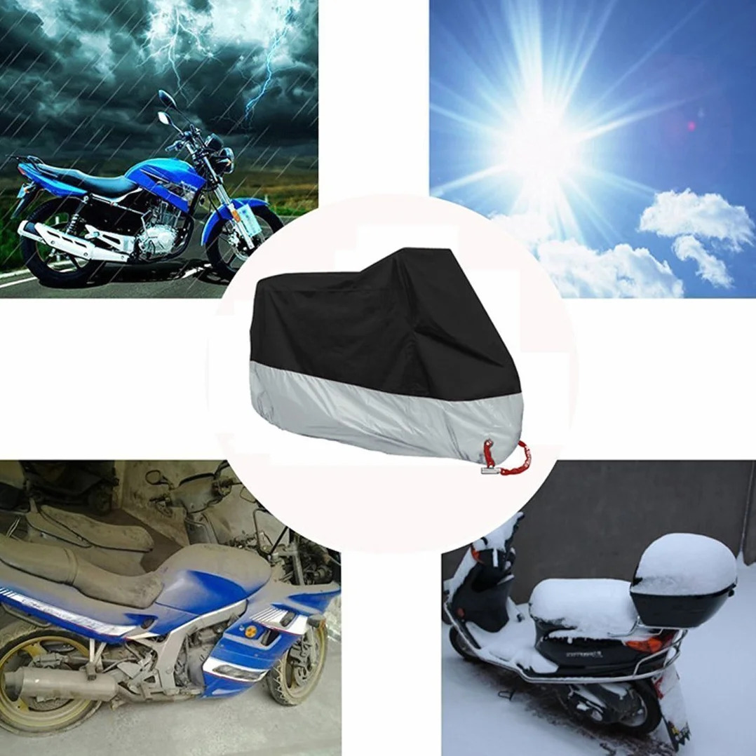 Funda para Moto 190T Cubierta 4XL Impermeable Agujeros de la Cerradura de Motocicleta Plateado y Negro Motorcycle Cover Talla XXXXL