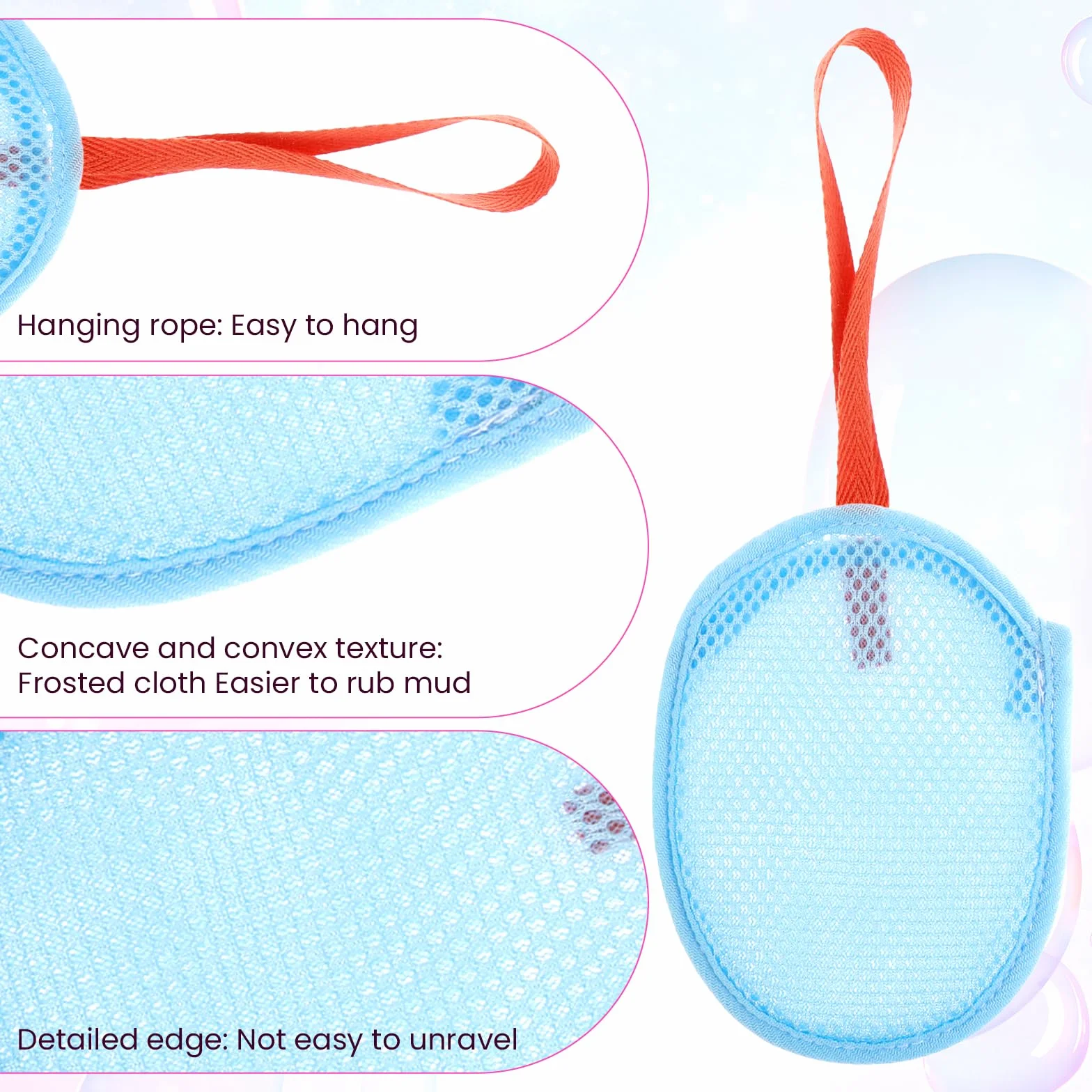 Bolsas de jabón de red para limpieza corporal, exfoliantes suaves, esponjas de baño con asa (azul, rosa, verde, caqui)