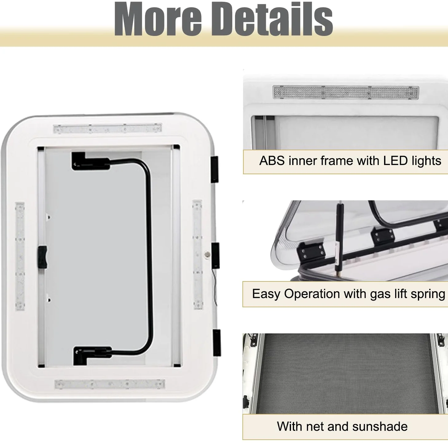 Claraboya Grande para Caravana, trampilla de ventilación para Techo de Caravana, Cubierta acrílica Anti-UV con luz LED, Compatible con Camiones, autocaravanas y techos corredizos 500 * 500mm