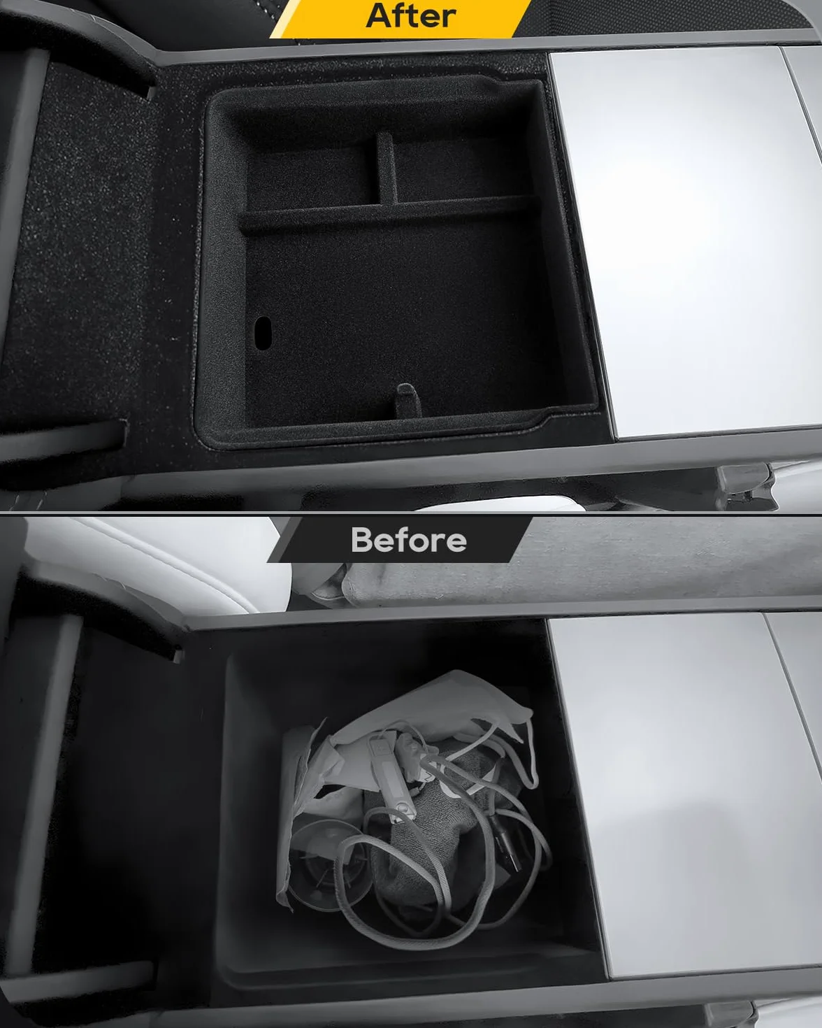 LFOTPP Para Tesla Model Y Juniper 2025 2026 consola central, organizador de reposabrazos, guantera + consola central, caja de almacenamiento oculta, para Tesla Model Y Juniper Accesorios [4 unidades]
