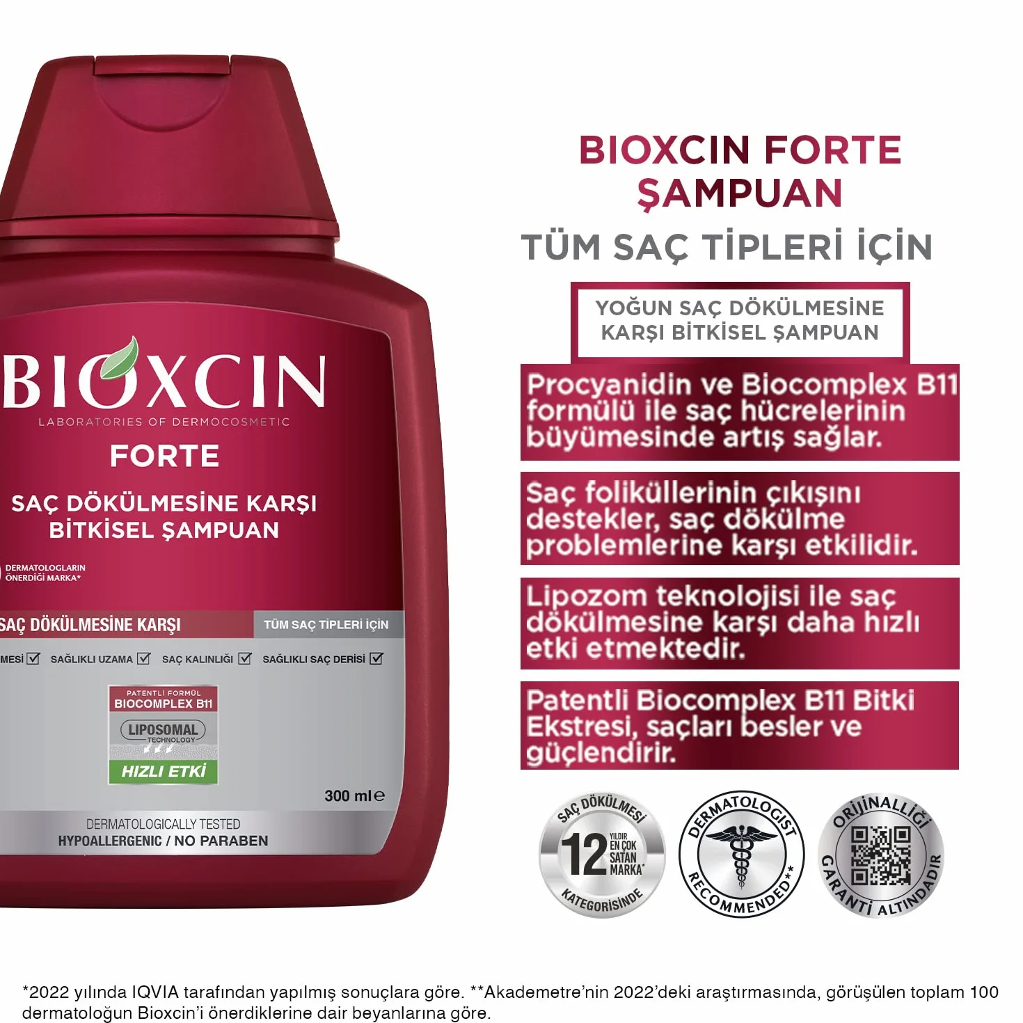 BIOXCIN FORTE Champú contra la caída del cabello, con Bio Complex B11, crecimiento más fuerte
