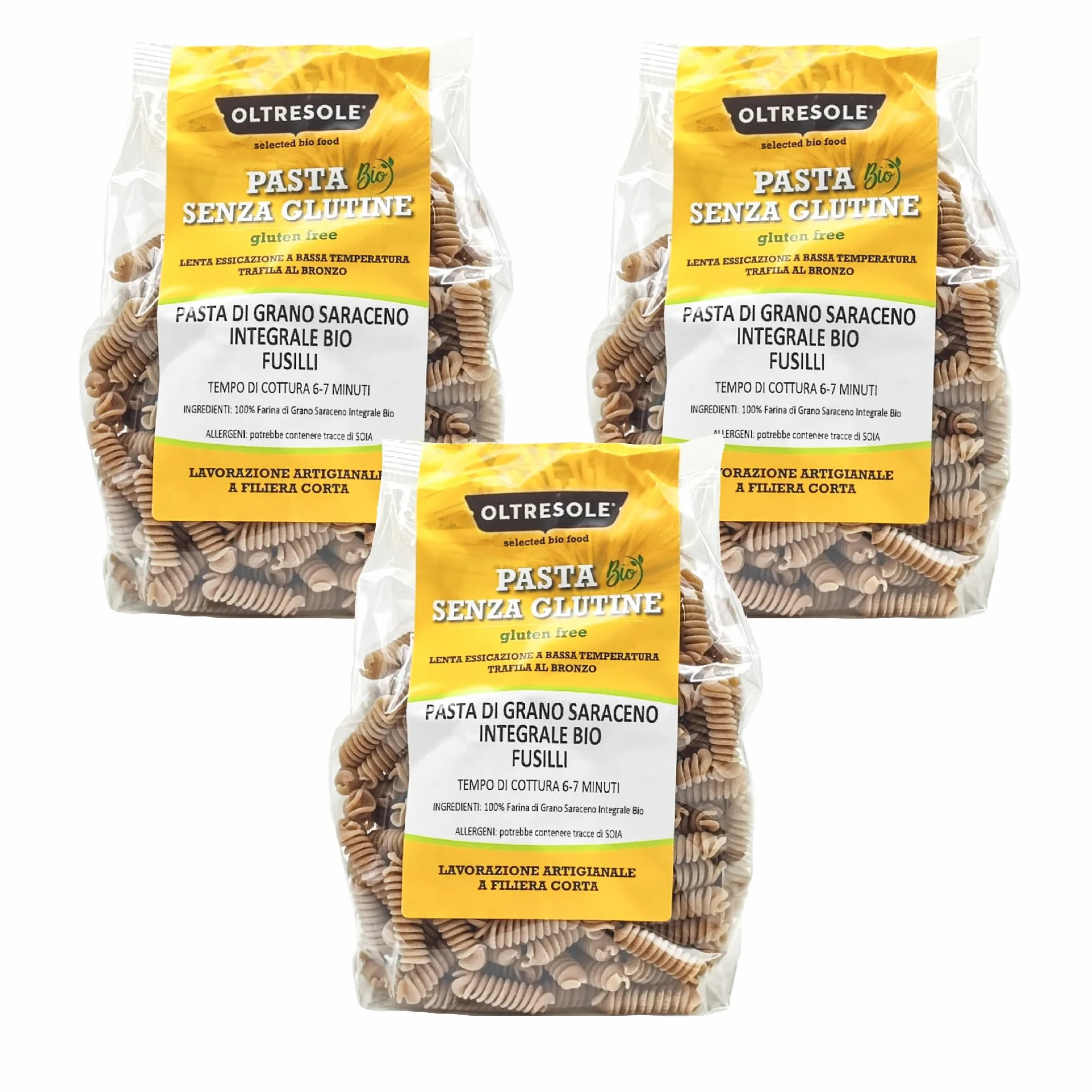 Oltresole Pasta Fusilli Ecológica Sin Gluten Trigo Sarraceno Integral 3x350g
