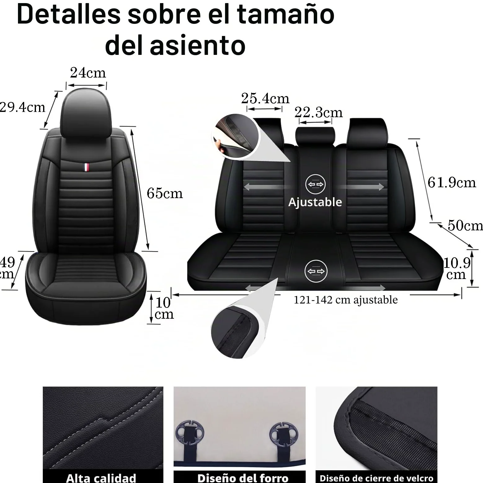 Para Citroen C3 Aircross, C3 Picasso, C4 Cactus, C5 Aircross, C5 X, C6, DS4, DS5 - Juego de 5 Fundas Universales Para Asientos de Coche, de Piel, Transpirables, Color Negro