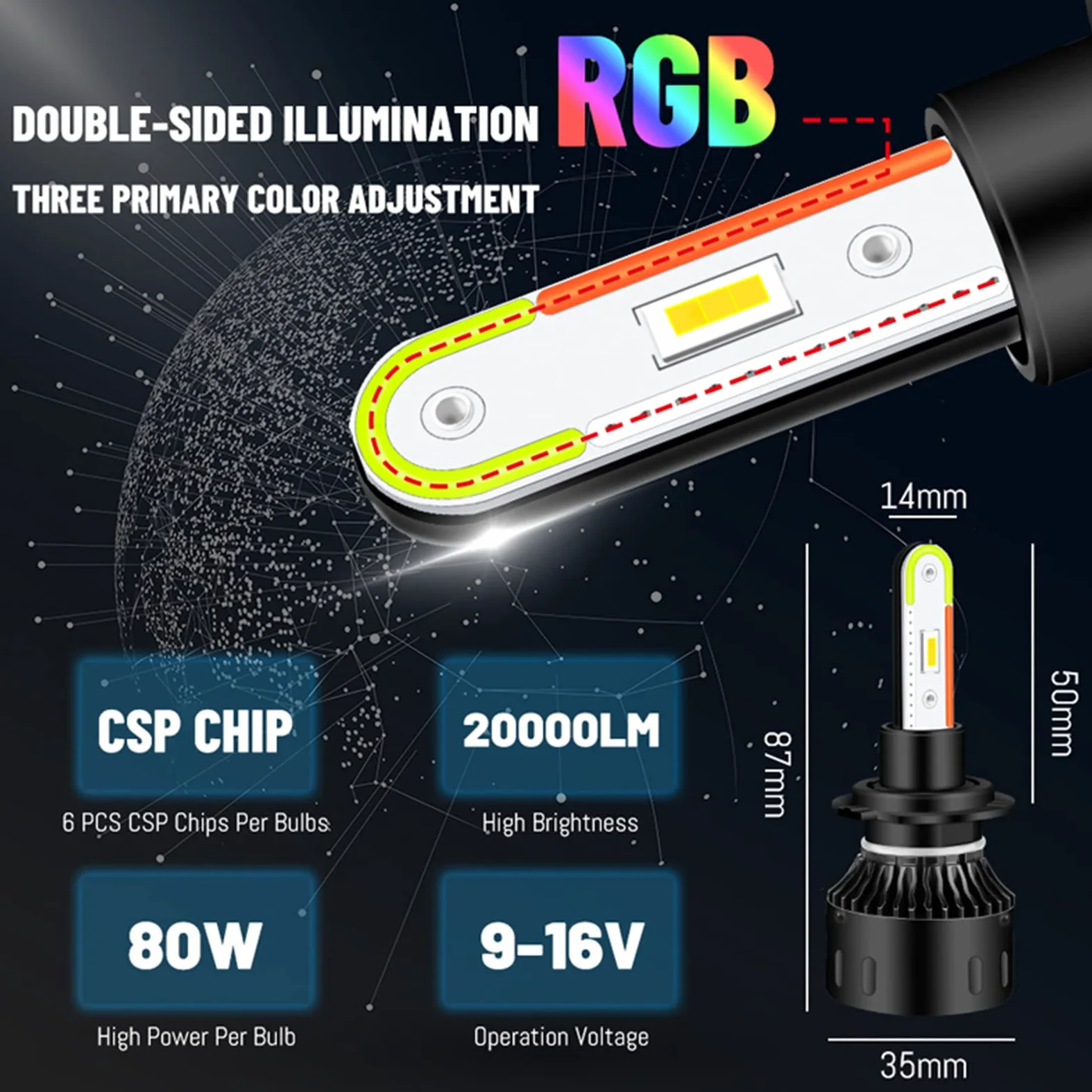 Bulbas LED LED, LED H4 H7 RGB Colorido Colorido 9005 9006 H11 CAR LIGHT HB3 HB4 H8 H9 Bulbo Turbo CSP Con Control APP RGB AUTO LUZ,9005