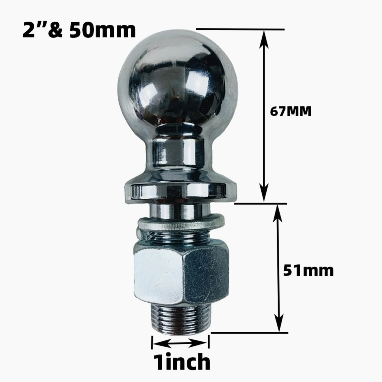 Genérico Bola de Remolque de Enganche cromada, diámetro del vástago de 2 "50mm1(M25). Capacidad de Bola de Remolque de Enganche de 5000 Libras, Piezas de Remolque, Acoplamiento de Remolque(2inchX1X1)