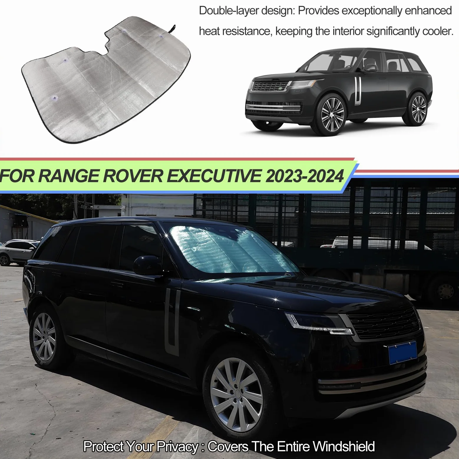 Parasol para Parabrisas Delantero de Coche para Range Rover 2023-2024, Parasol para Ventana Delantera, Visera Reflectante Plegable, Cubierta de protección contra Rayos UV, Protector térmico