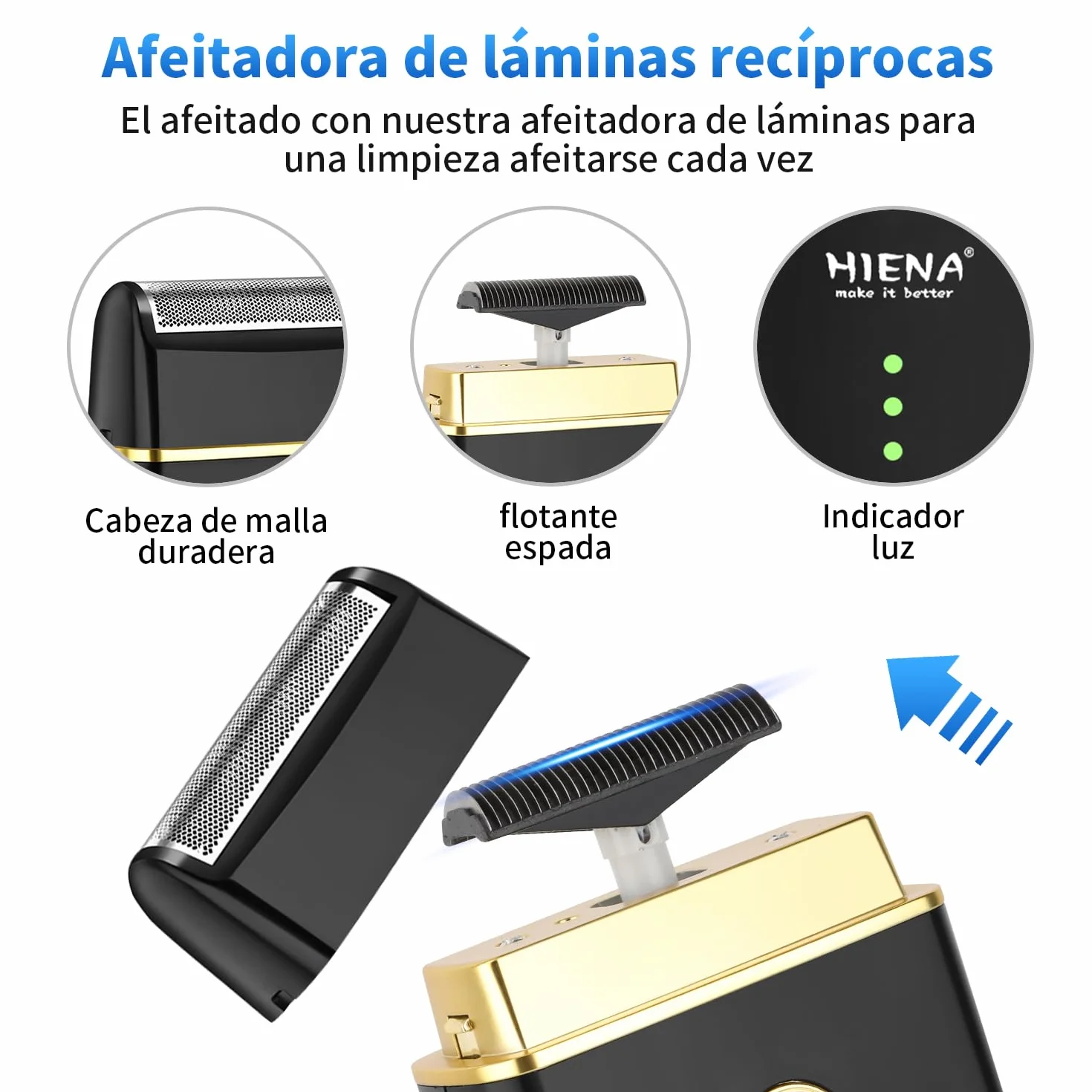 HIENA PRO Maquina de Cortar Pelo Inalámbrico Cortapelos Recortador de Barba Kit Completo 3 Piezas